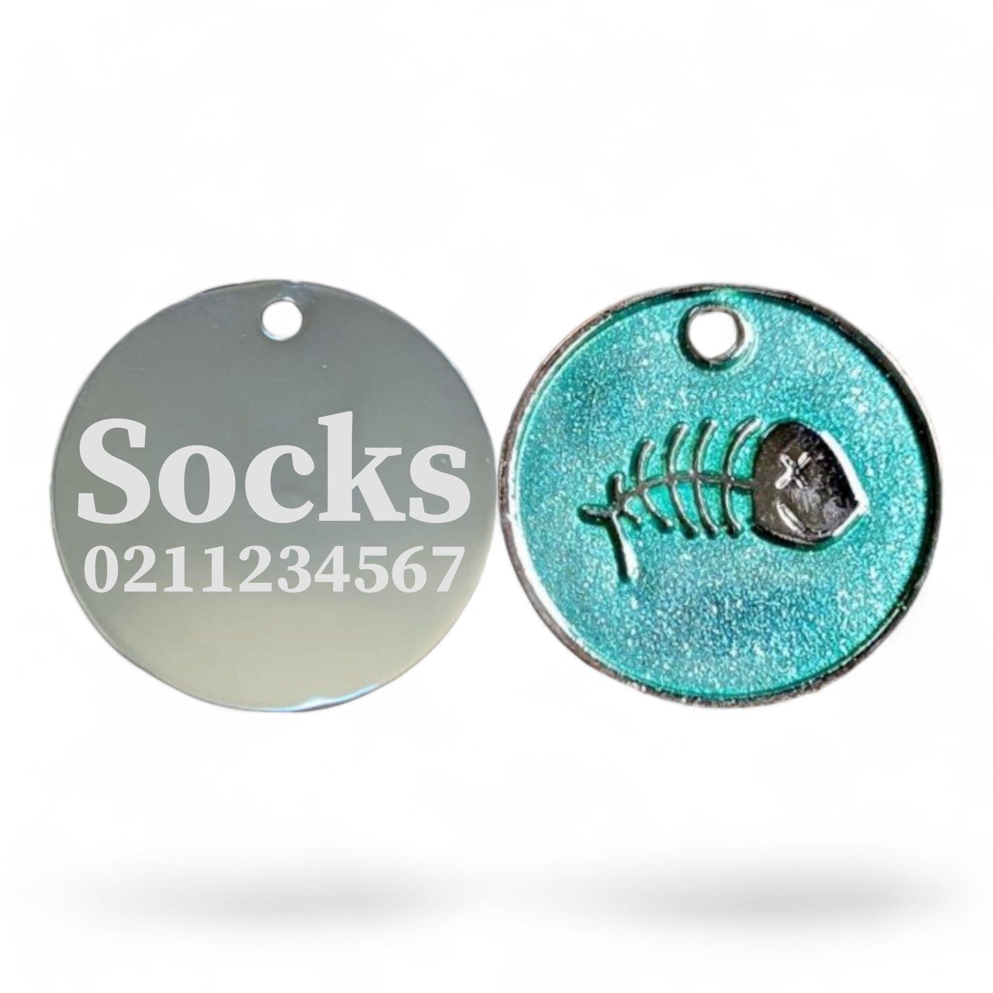 ⭐️Purr. Meow. Woof.⭐️ - Fish Round Cat & Dog ID Pet Tag - Cyan