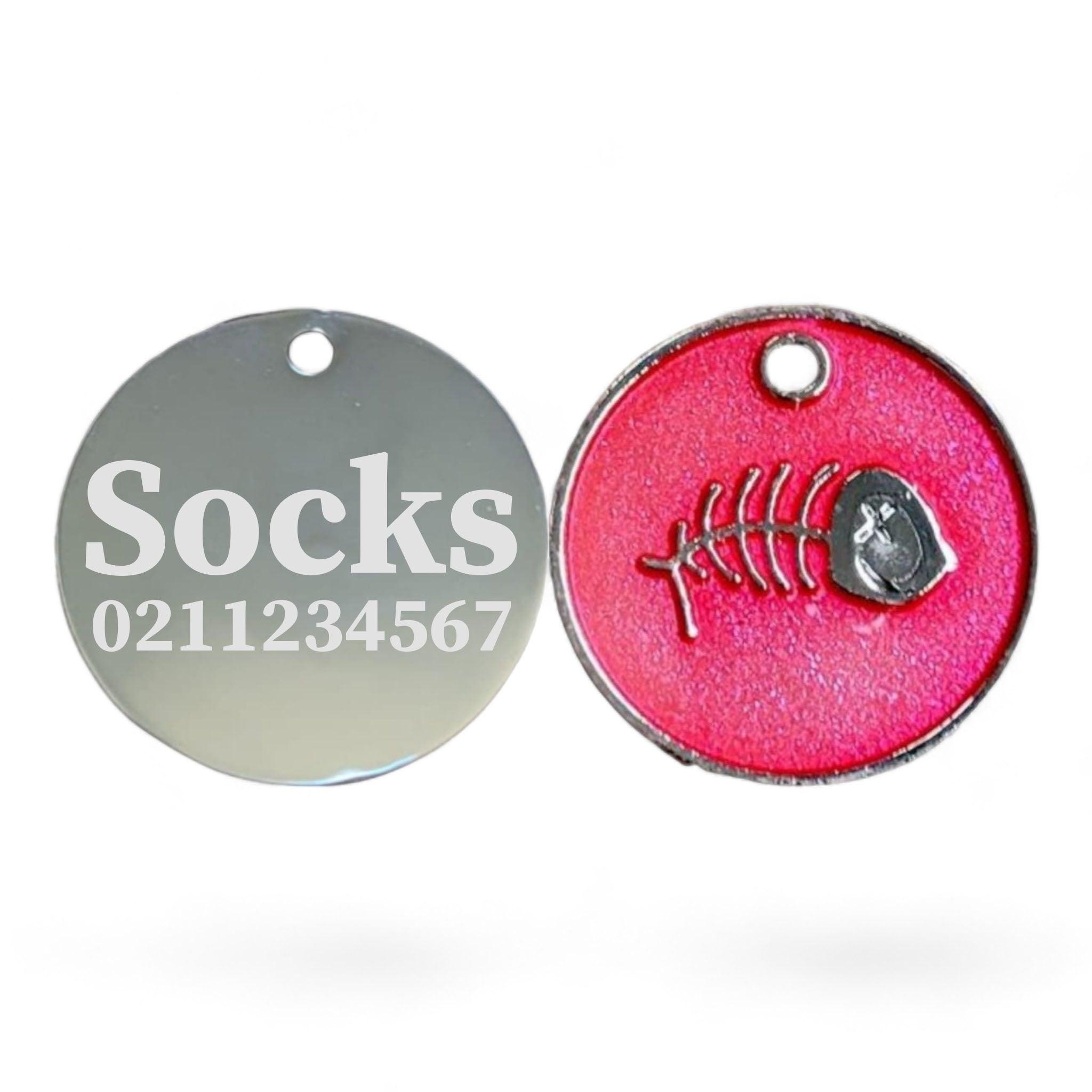 ⭐️Purr. Meow. Woof.⭐️ - Fish Round Cat & Dog ID Pet Tag - PaleVioletRed