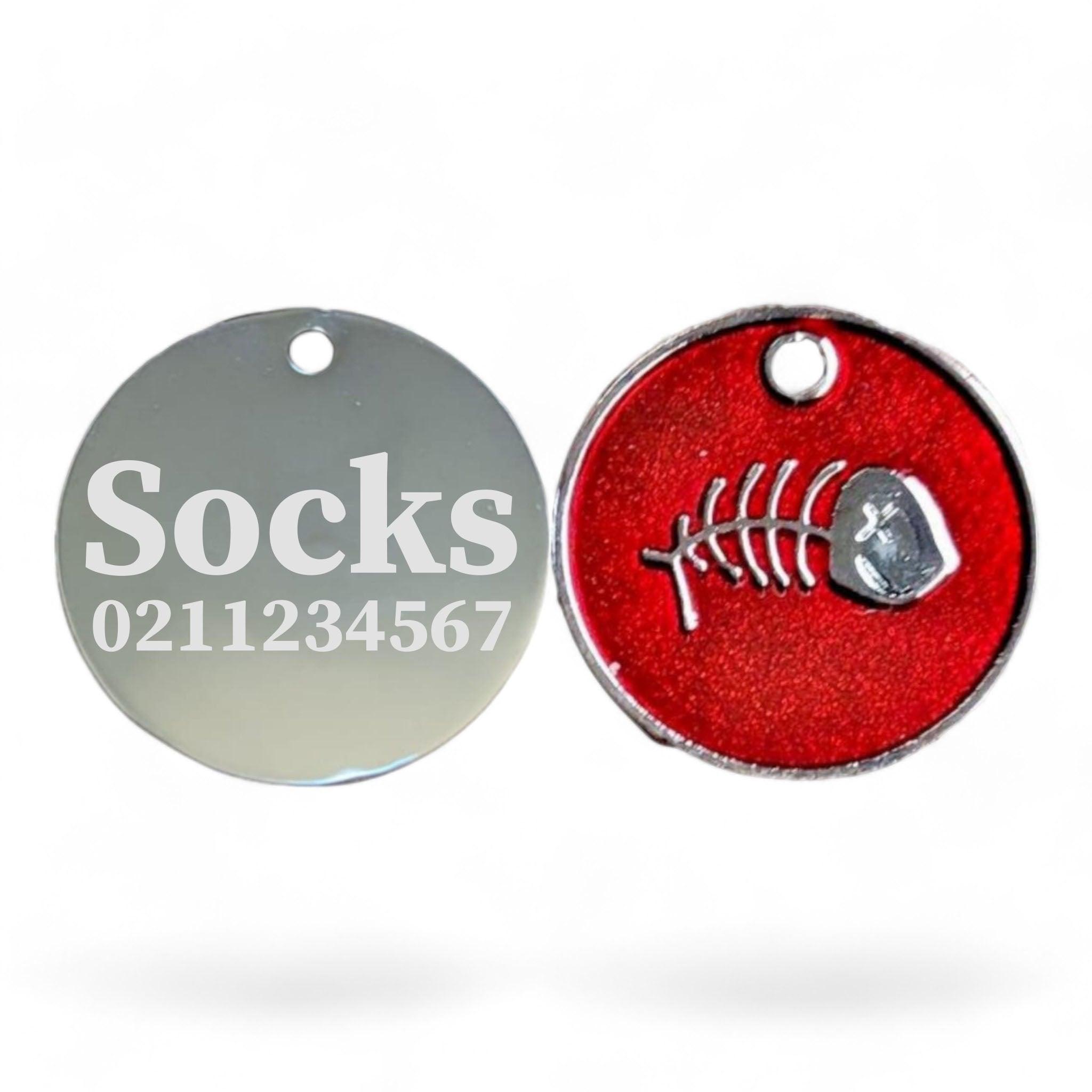 ⭐️Purr. Meow. Woof.⭐️ - Fish Round Cat & Dog ID Pet Tag - Red