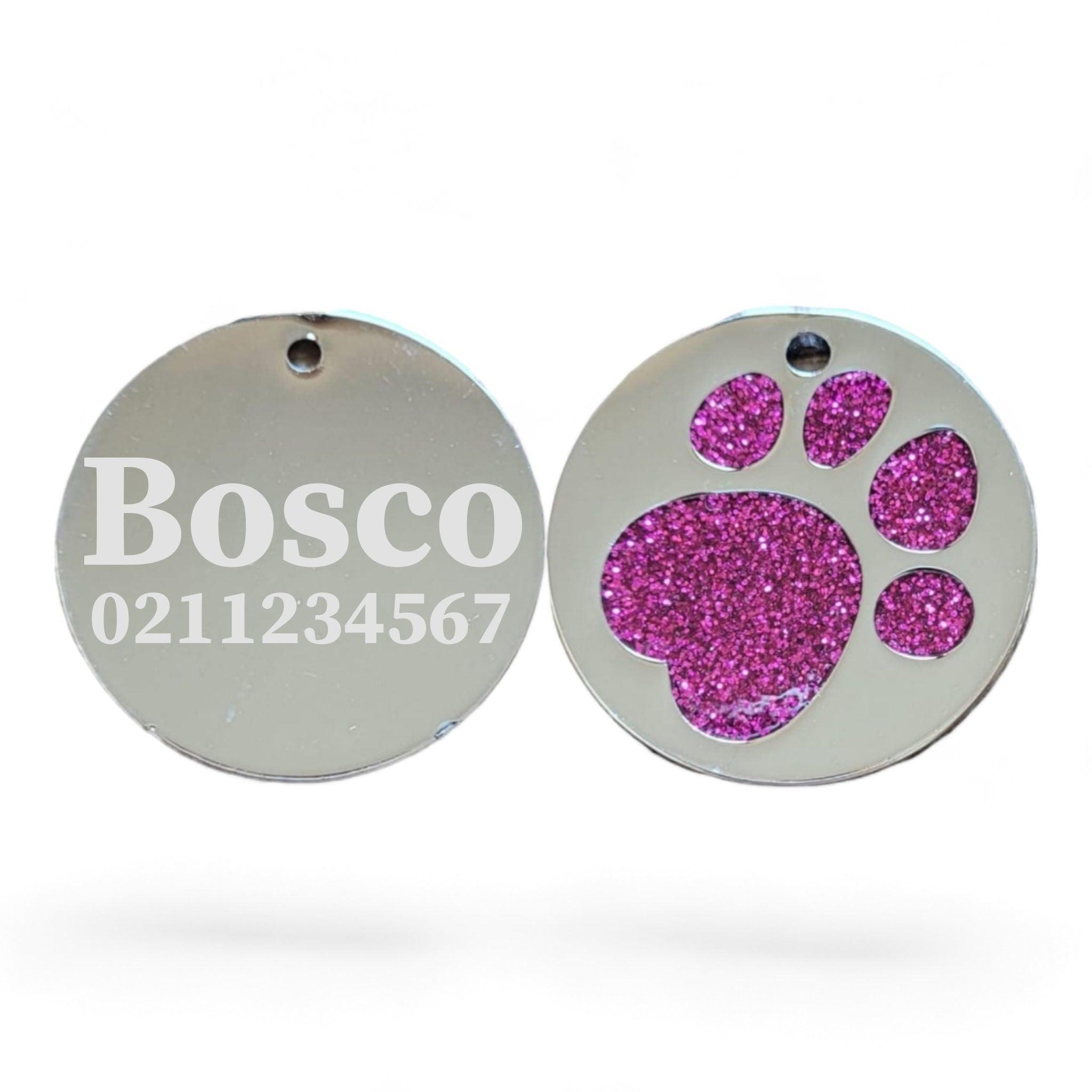 ⭐️Purr. Meow. Woof.⭐️ - Flat Round Paw Print Dog ID Pet Tag - DeepPink