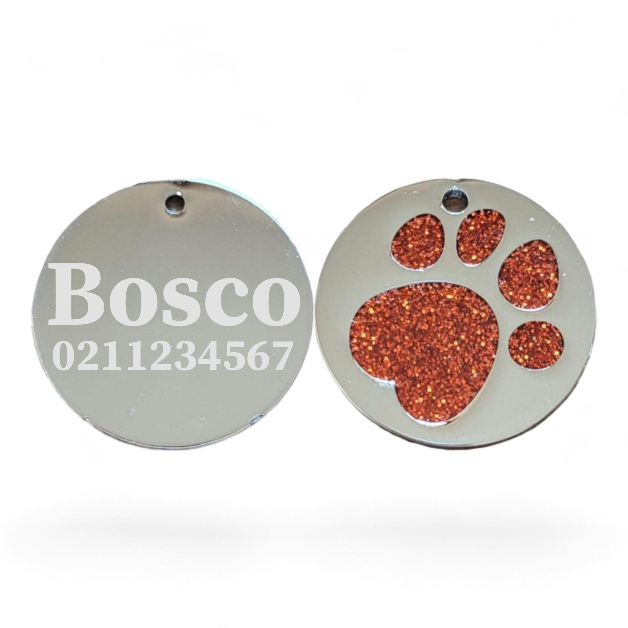 ⭐️Purr. Meow. Woof.⭐️ - Flat Round Paw Print Dog ID Pet Tag - FireBrick