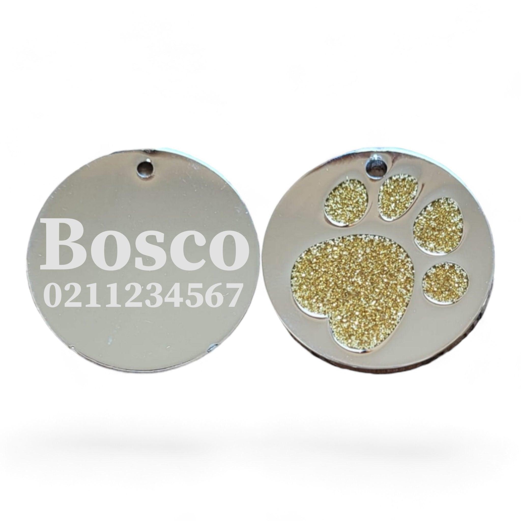 ⭐️Purr. Meow. Woof.⭐️ - Flat Round Paw Print Dog ID Pet Tag - Gold