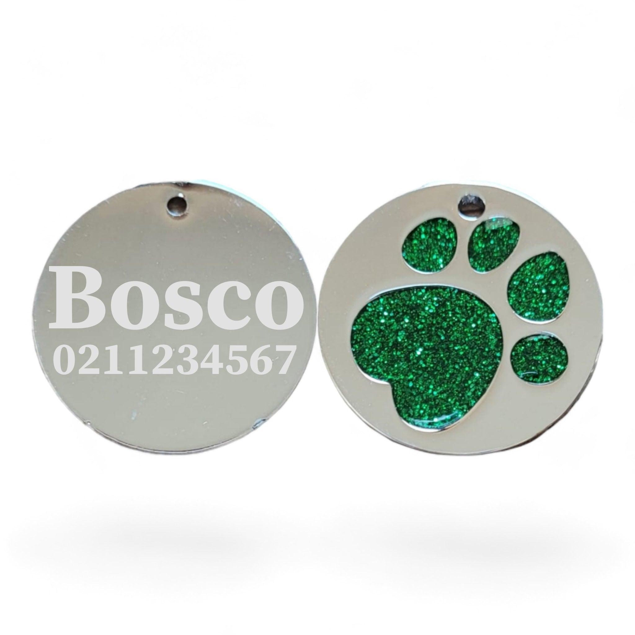 ⭐️Purr. Meow. Woof.⭐️ - Flat Round Paw Print Dog ID Pet Tag - Green