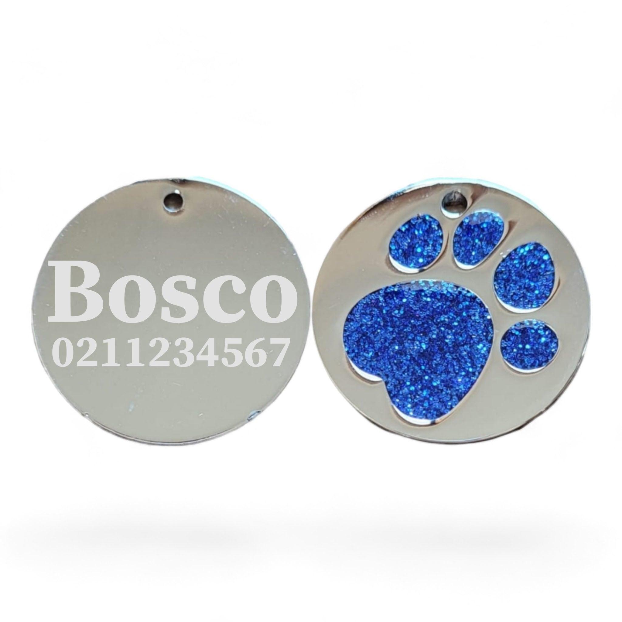⭐️Purr. Meow. Woof.⭐️ - Flat Round Paw Print Dog ID Pet Tag - RoyalBlue