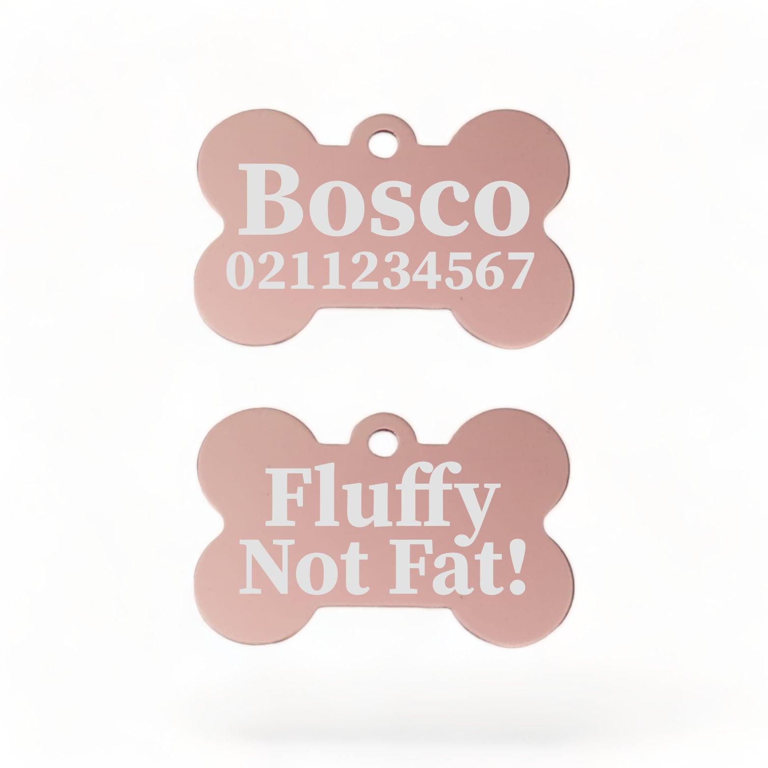 ⭐️Purr. Meow. Woof.⭐️ - Fluffy Not Fat! | Bone Aluminium | Dog ID Pet Tag - LightPink