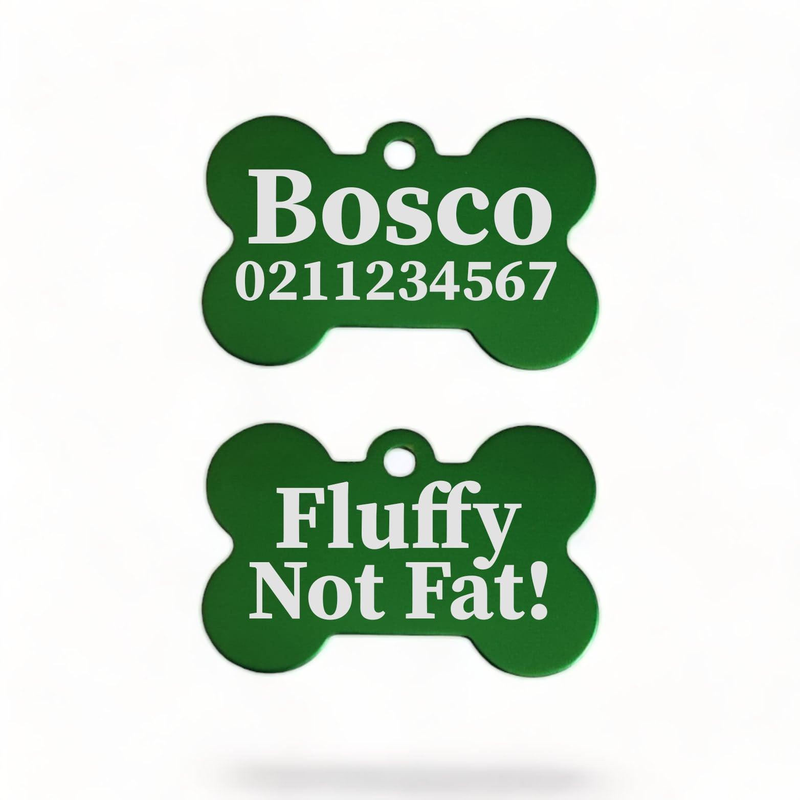 ⭐️Purr. Meow. Woof.⭐️ - Fluffy Not Fat! | Bone Aluminium | Dog ID Pet Tag - MediumSpringGreen