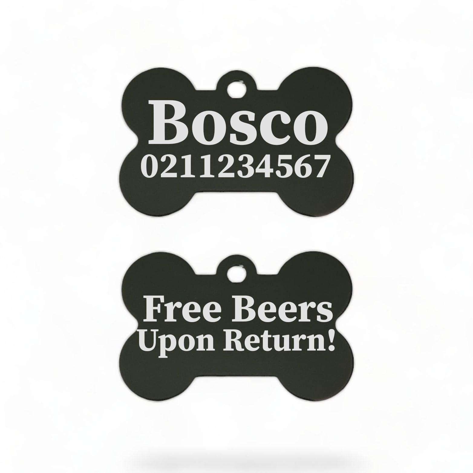 ⭐️Purr. Meow. Woof.⭐️ - Free Beers Upon Return | Bone Aluminium | Dog ID Pet Tag - Black