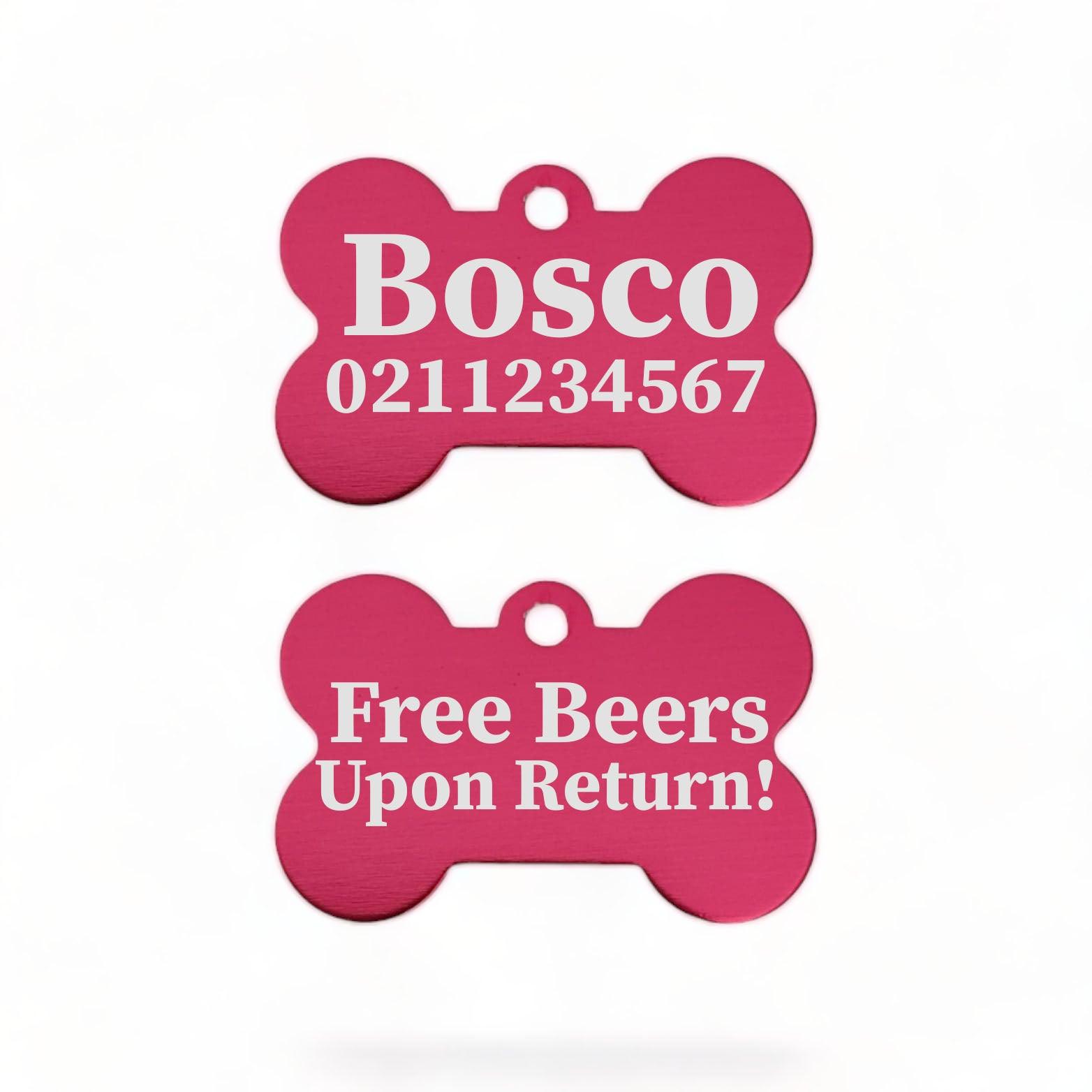 ⭐️Purr. Meow. Woof.⭐️ - Free Beers Upon Return | Bone Aluminium | Dog ID Pet Tag - DeepPink