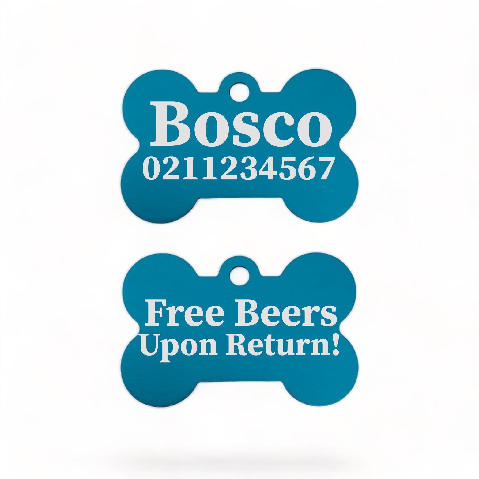 ⭐️Purr. Meow. Woof.⭐️ - Free Beers Upon Return | Bone Aluminium | Dog ID Pet Tag - DodgerBlue