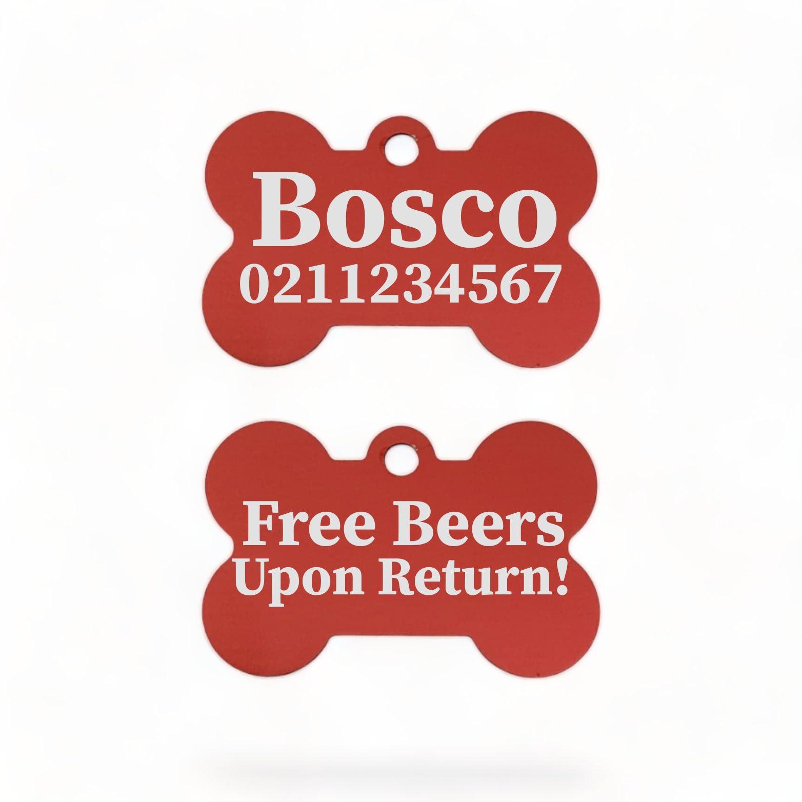⭐️Purr. Meow. Woof.⭐️ - Free Beers Upon Return | Bone Aluminium | Dog ID Pet Tag - FireBrick