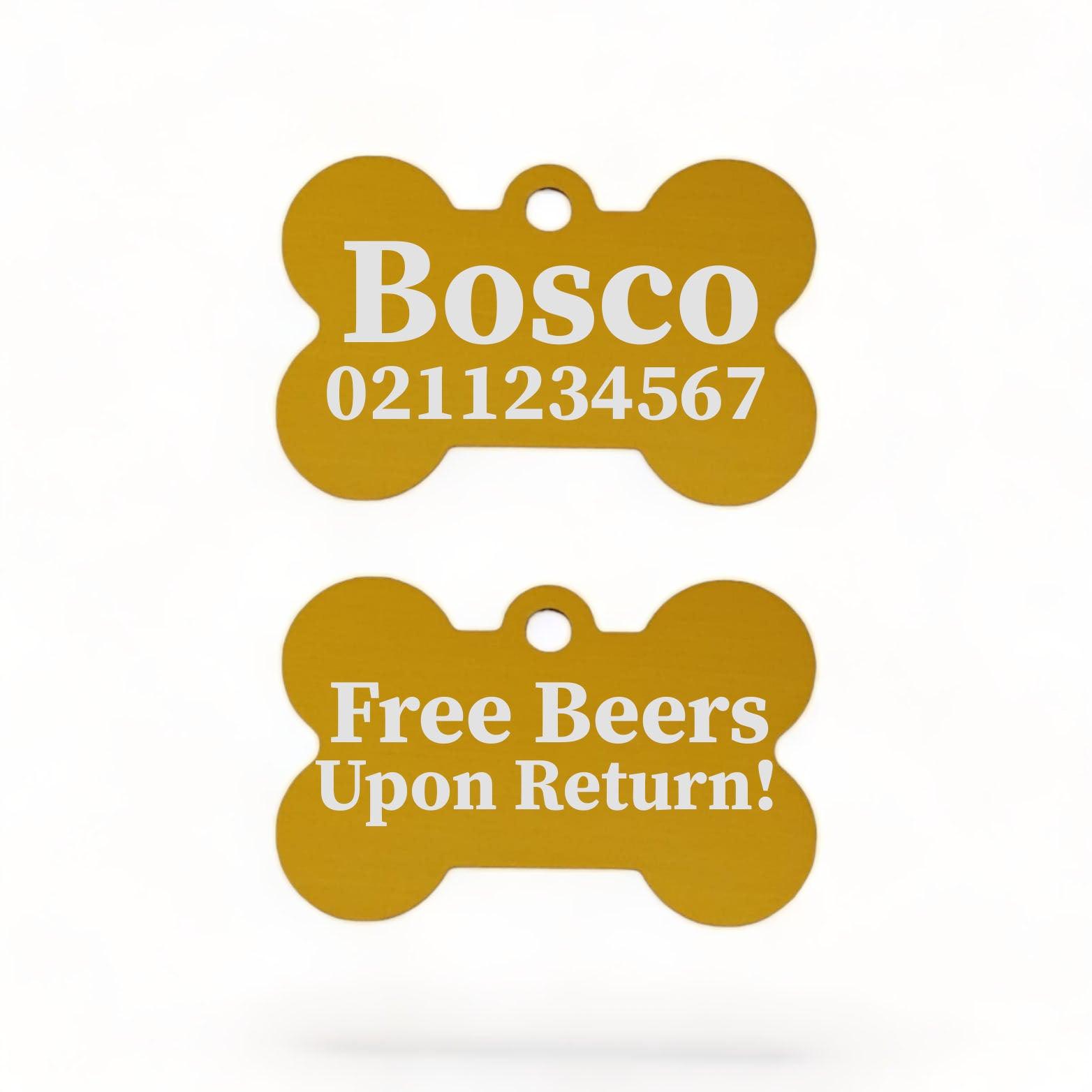 ⭐️Purr. Meow. Woof.⭐️ - Free Beers Upon Return | Bone Aluminium | Dog ID Pet Tag - Gold