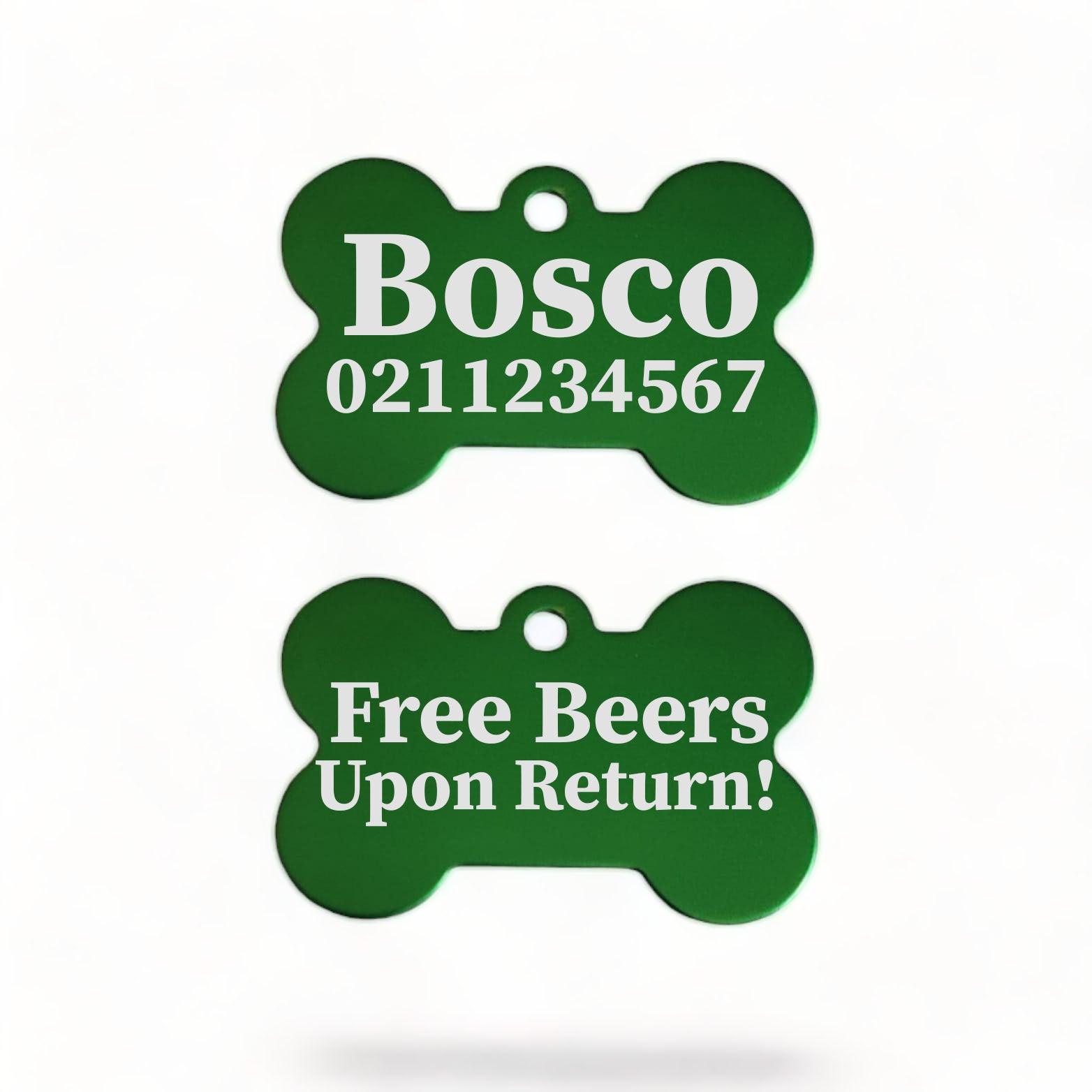 ⭐️Purr. Meow. Woof.⭐️ - Free Beers Upon Return | Bone Aluminium | Dog ID Pet Tag - MediumSpringGreen