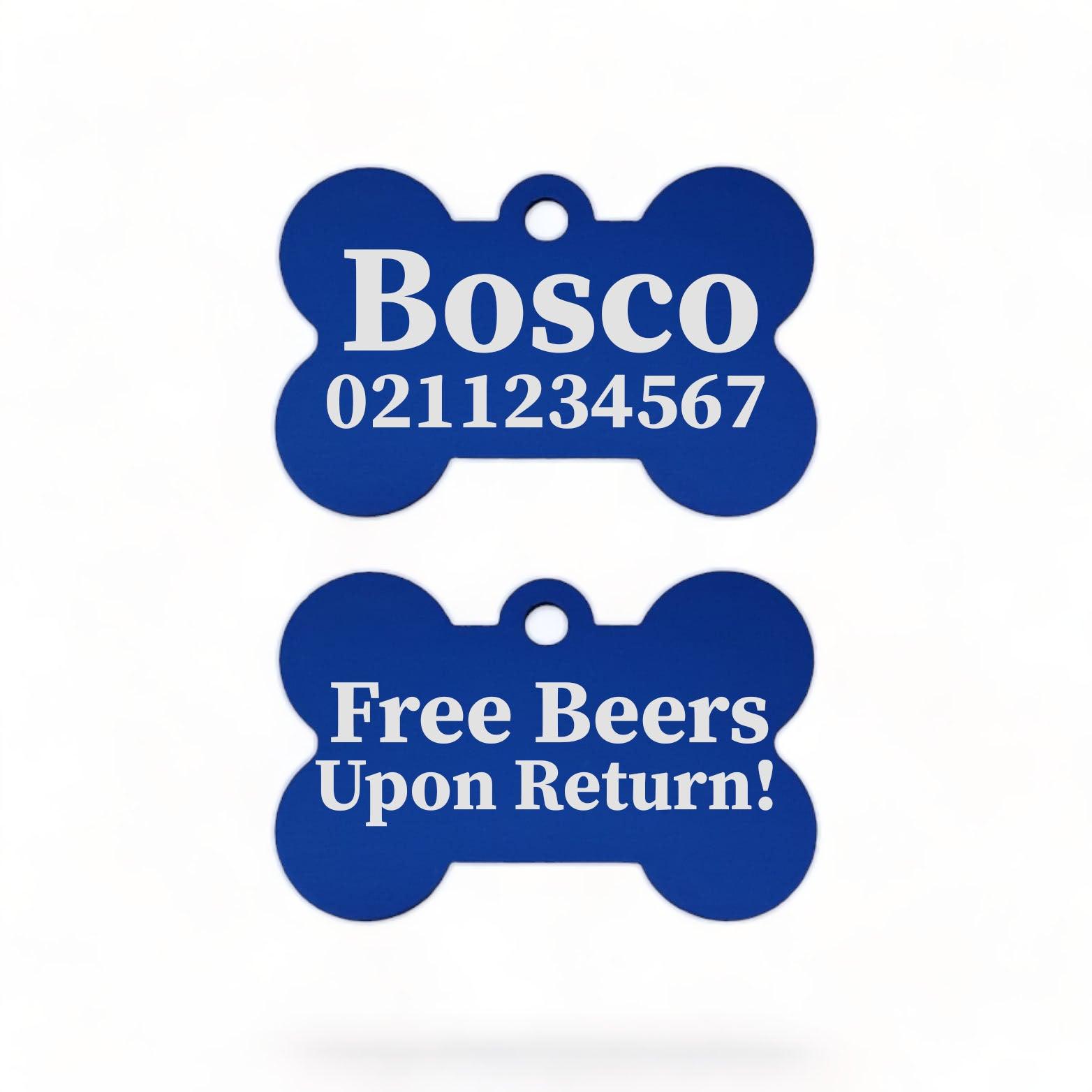 ⭐️Purr. Meow. Woof.⭐️ - Free Beers Upon Return | Bone Aluminium | Dog ID Pet Tag - RoyalBlue