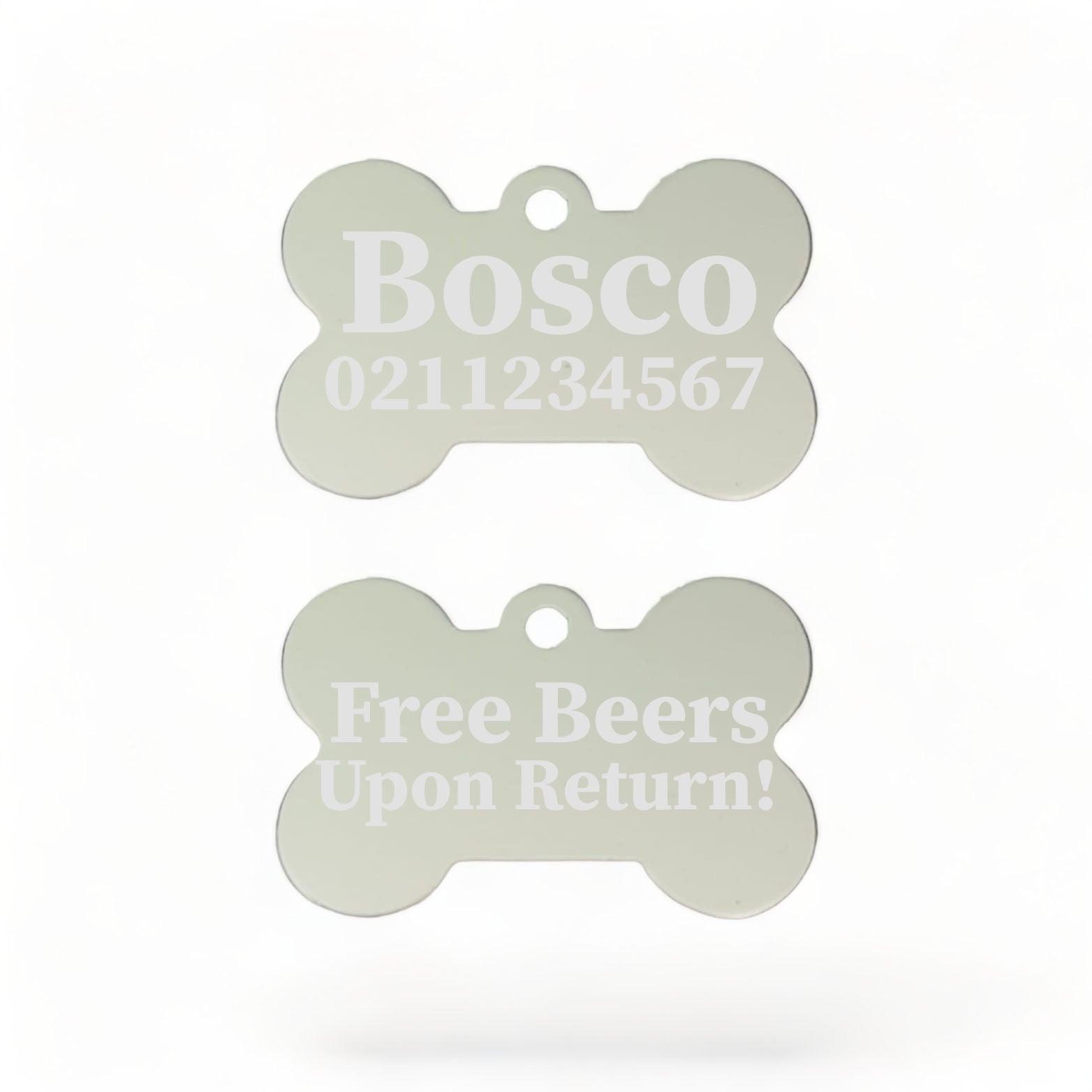 ⭐️Purr. Meow. Woof.⭐️ - Free Beers Upon Return | Bone Aluminium | Dog ID Pet Tag - Silver