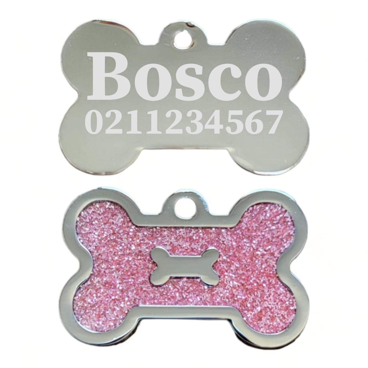 ⭐️Purr. Meow. Woof.⭐️ - Glitter Bone Dog ID Pet Tag - HotPink