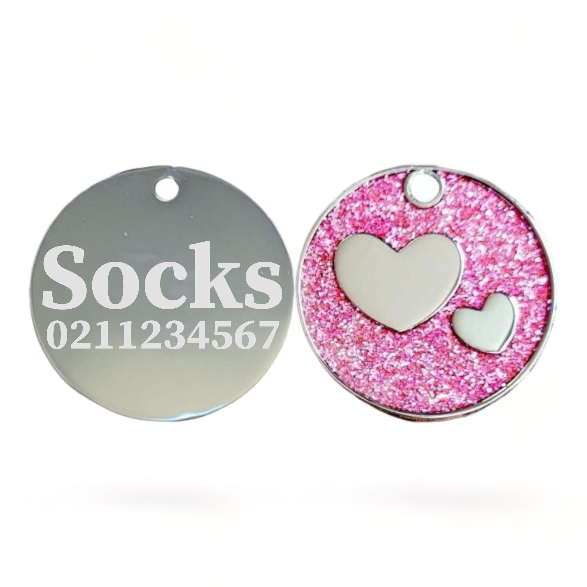 ⭐️Purr. Meow. Woof.⭐️ - Glitter Heart Round Cat & Dog ID Pet Tag - LightPink