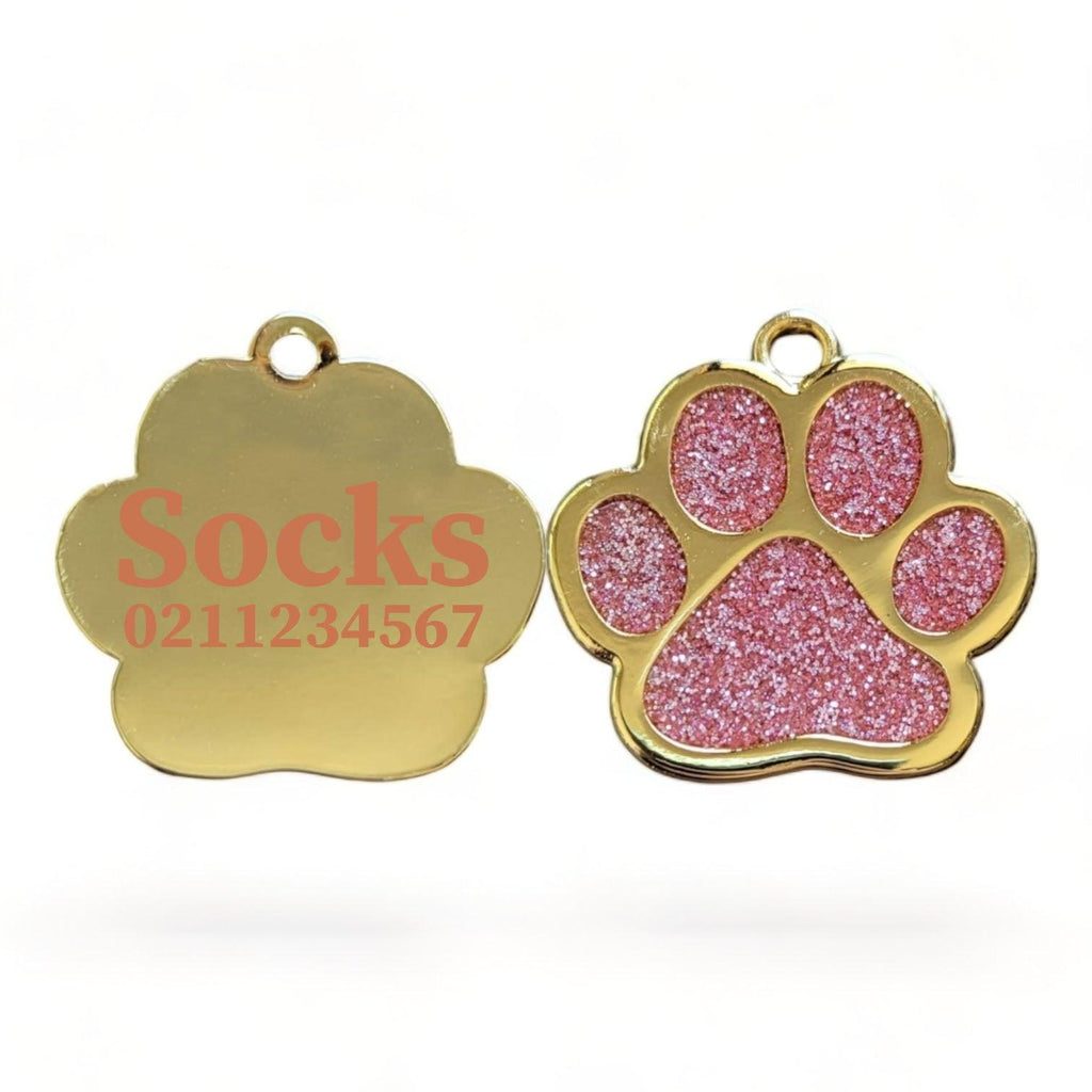 ⭐️Purr. Meow. Woof.⭐️ - Gold Paw Print Cat & Dog ID Pet Tag - LightPink