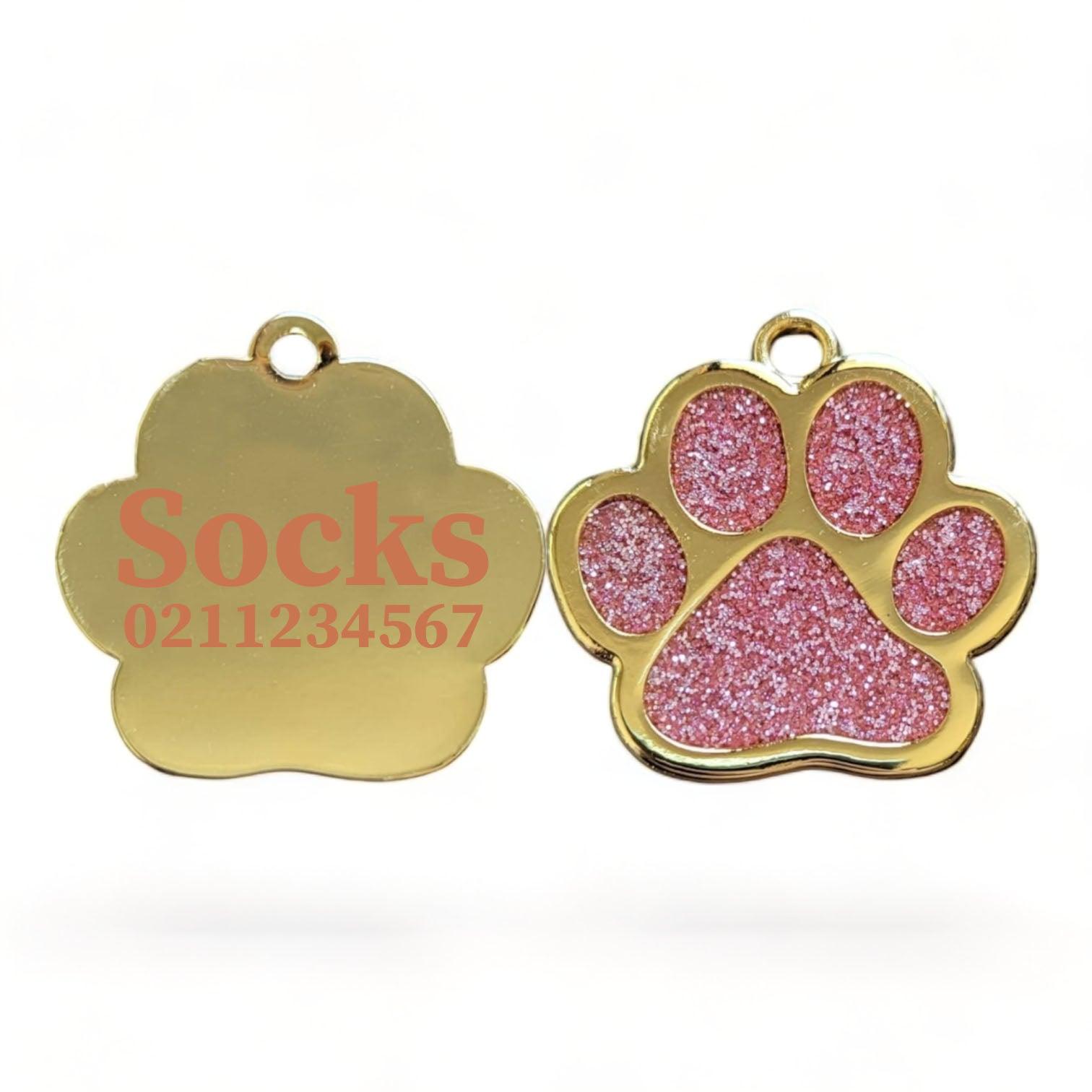 ⭐️Purr. Meow. Woof.⭐️ - Gold Paw Print Cat & Dog ID Pet Tag - LightPink