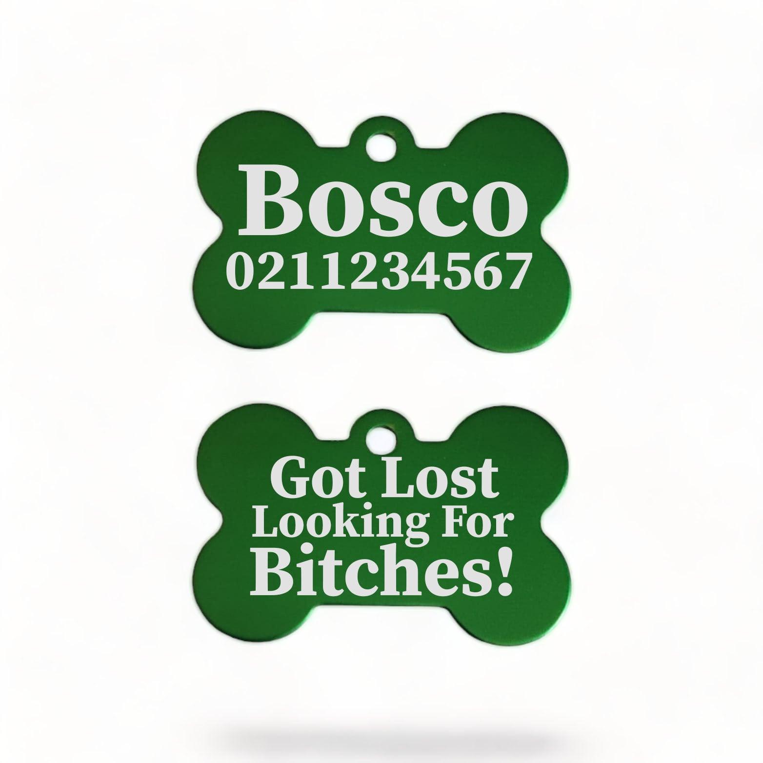⭐️Purr. Meow. Woof.⭐️ - Got Lost Looking For Bitches | Bone Aluminium | Dog ID Pet Tag - MediumSpringGreen
