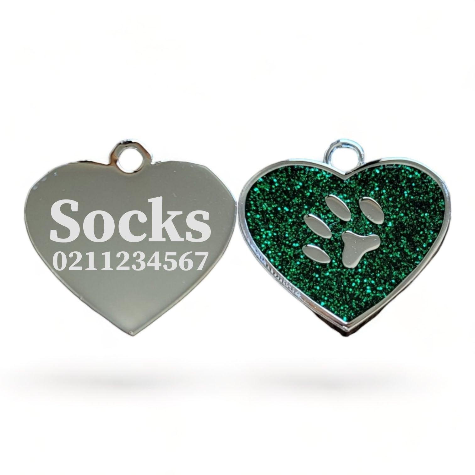⭐️Purr. Meow. Woof.⭐️ - Heart Paw Print Cat & Dog ID Pet Tag - Green