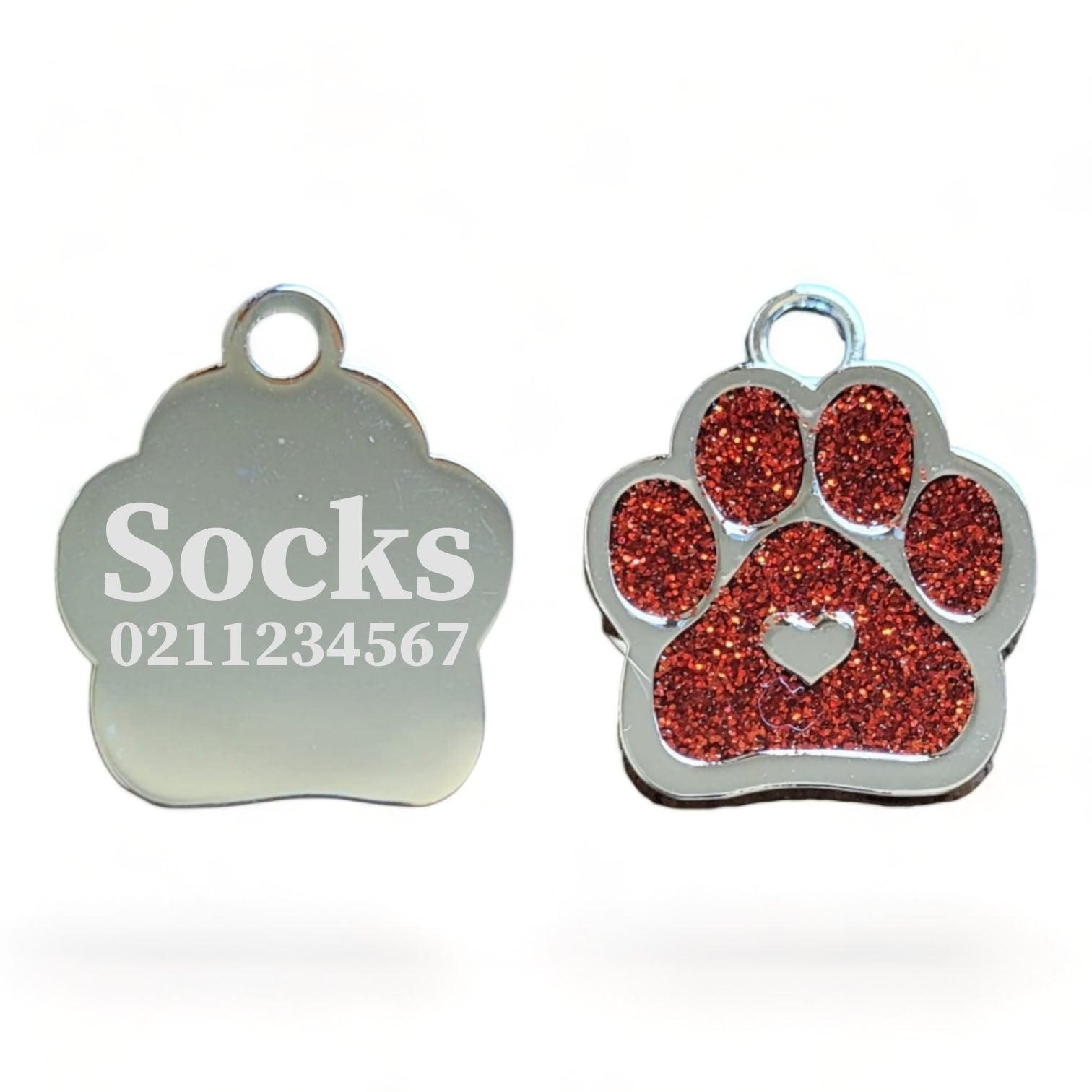 ⭐️Purr. Meow. Woof.⭐️ - Heart PP Cat ID Pet Tag - FireBrick