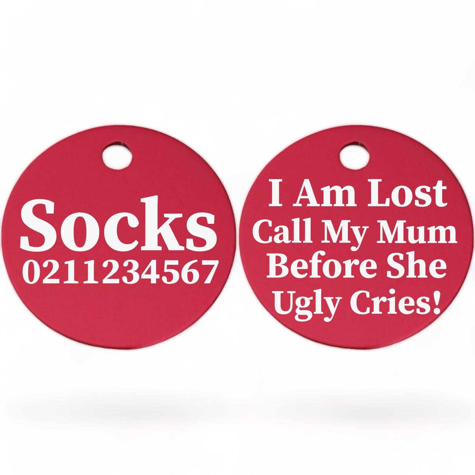 ⭐️Purr. Meow. Woof.⭐️ - I am lost, call my mum/dad before he/she ugly cries | Round Aluminium | Cat & Kitten ID Pet Tag - DeepPink / Mum