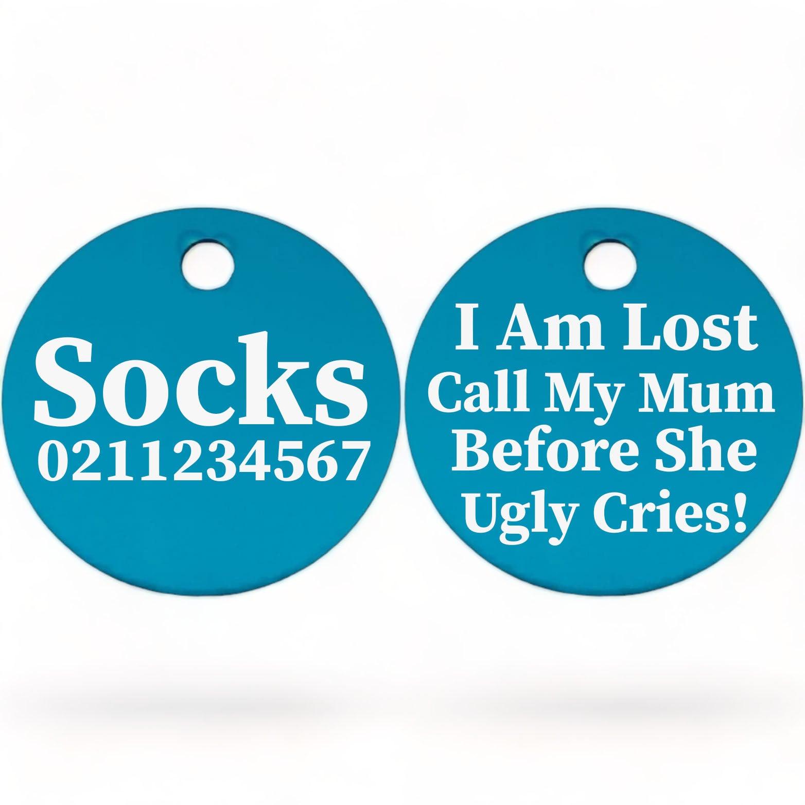⭐️Purr. Meow. Woof.⭐️ - I am lost, call my mum/dad before he/she ugly cries | Round Aluminium | Cat & Kitten ID Pet Tag - DodgerBlue / Mum