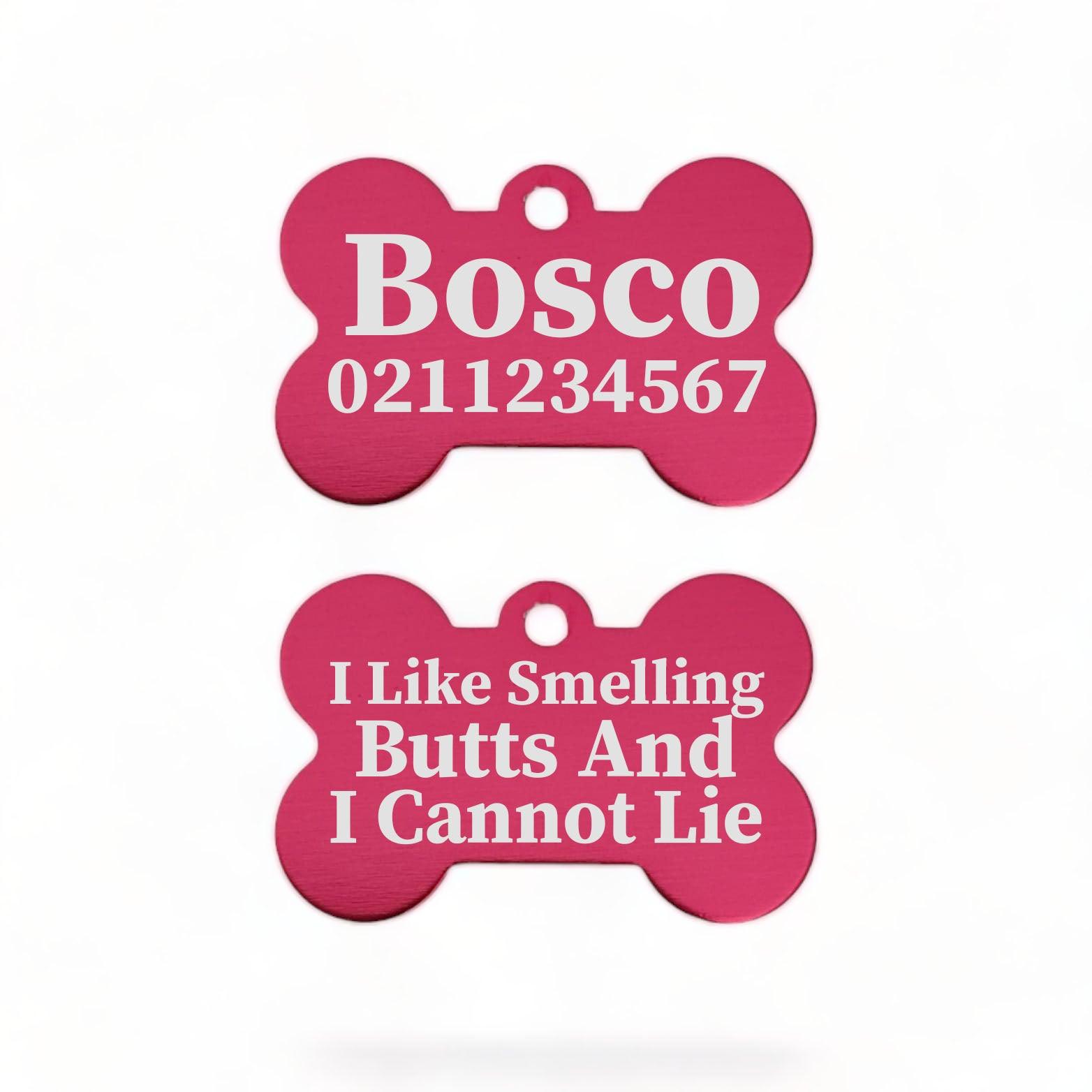 ⭐️Purr. Meow. Woof.⭐️ - I Like Smelling Butts | Bone Aluminium | Dog ID Pet Tag - DeepPink