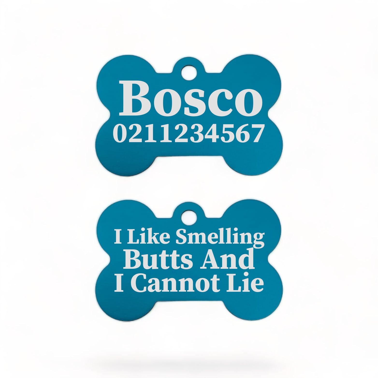 ⭐️Purr. Meow. Woof.⭐️ - I Like Smelling Butts | Bone Aluminium | Dog ID Pet Tag - DodgerBlue