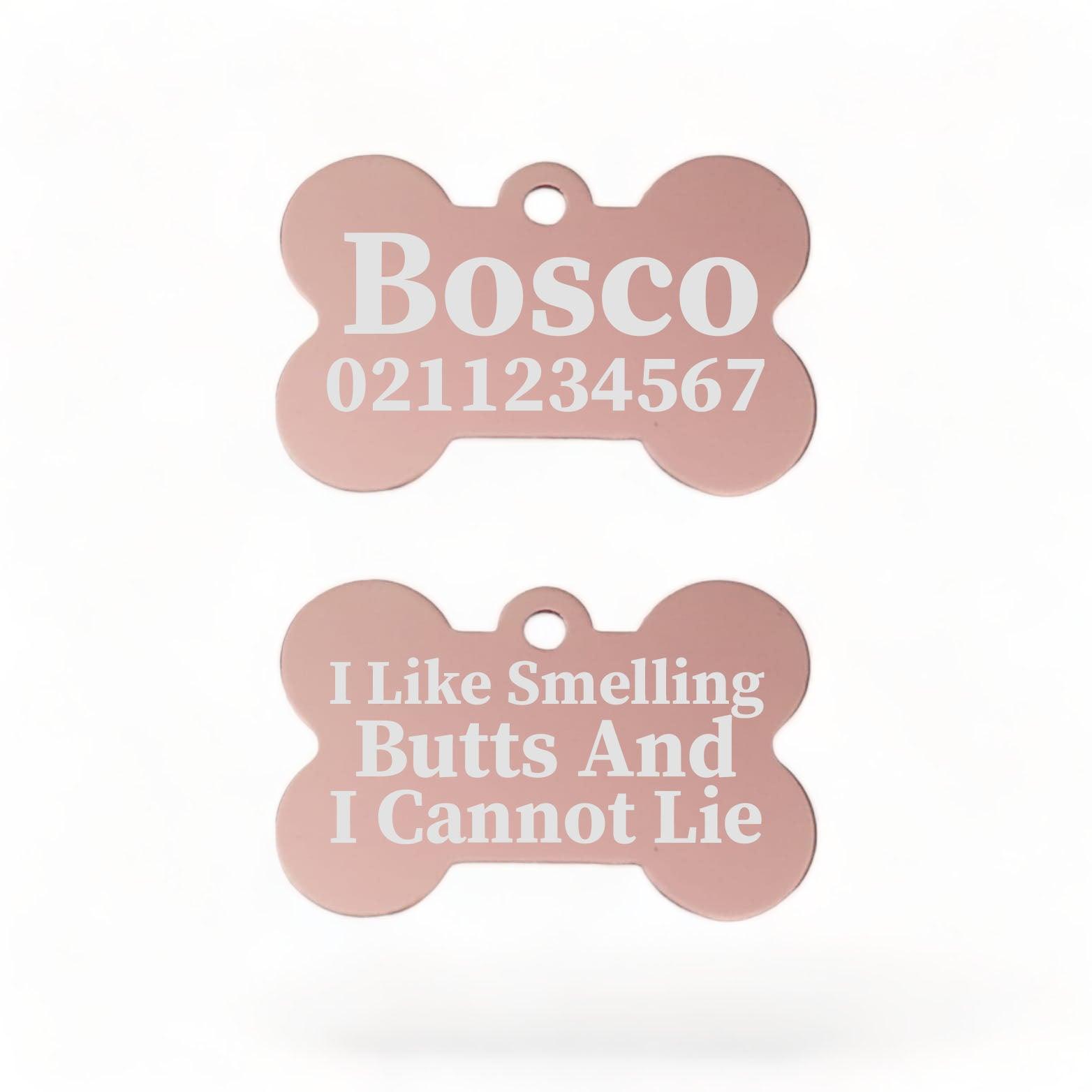 ⭐️Purr. Meow. Woof.⭐️ - I Like Smelling Butts | Bone Aluminium | Dog ID Pet Tag - LightPink