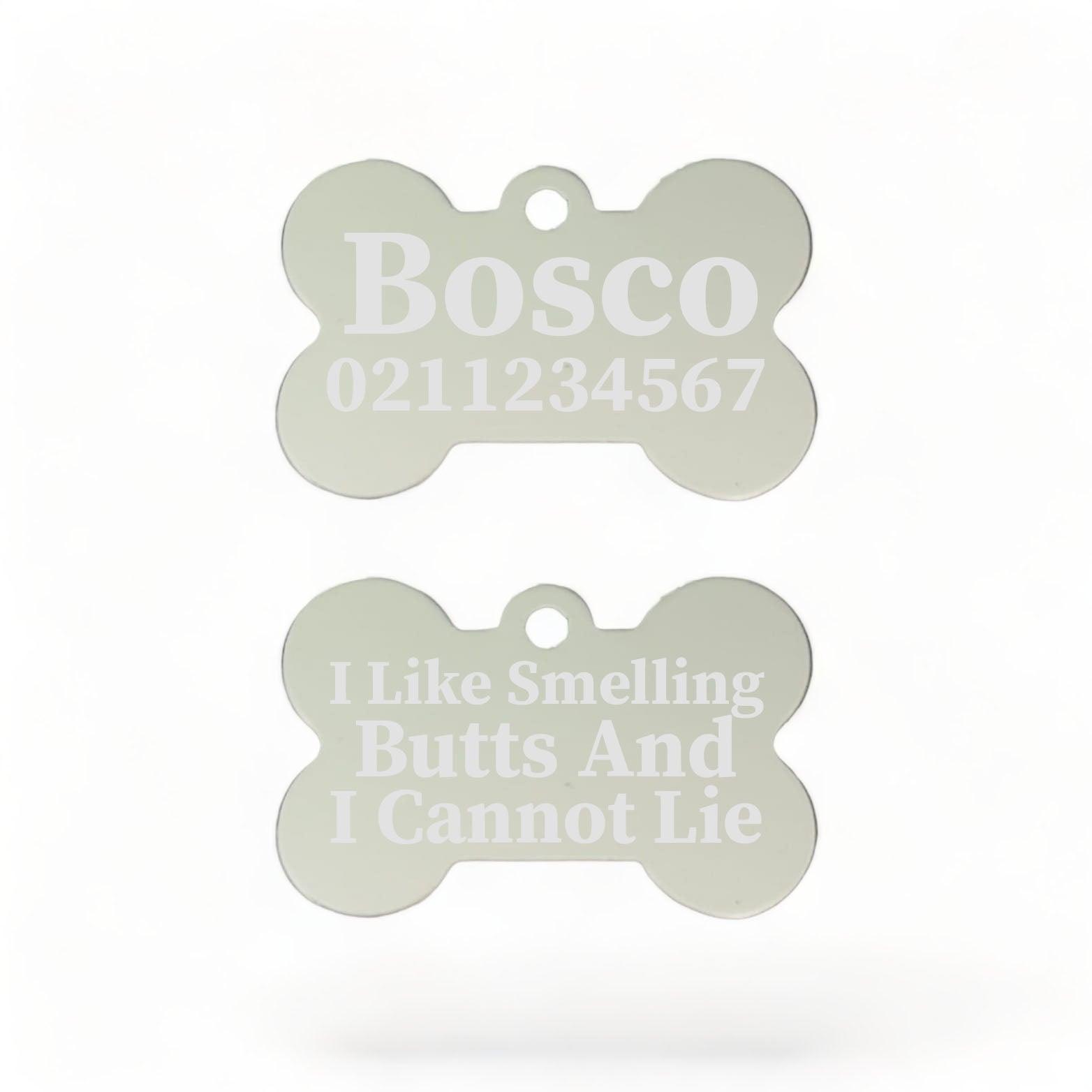⭐️Purr. Meow. Woof.⭐️ - I Like Smelling Butts | Bone Aluminium | Dog ID Pet Tag - Silver