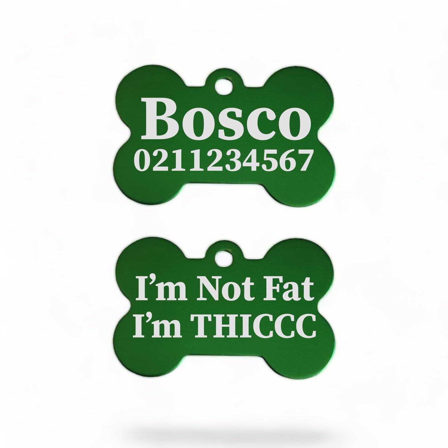 ⭐️Purr. Meow. Woof.⭐️ - I'm Not Fat I'm THICC | Bone Aluminium | Dog ID Pet Tag - MediumSpringGreen