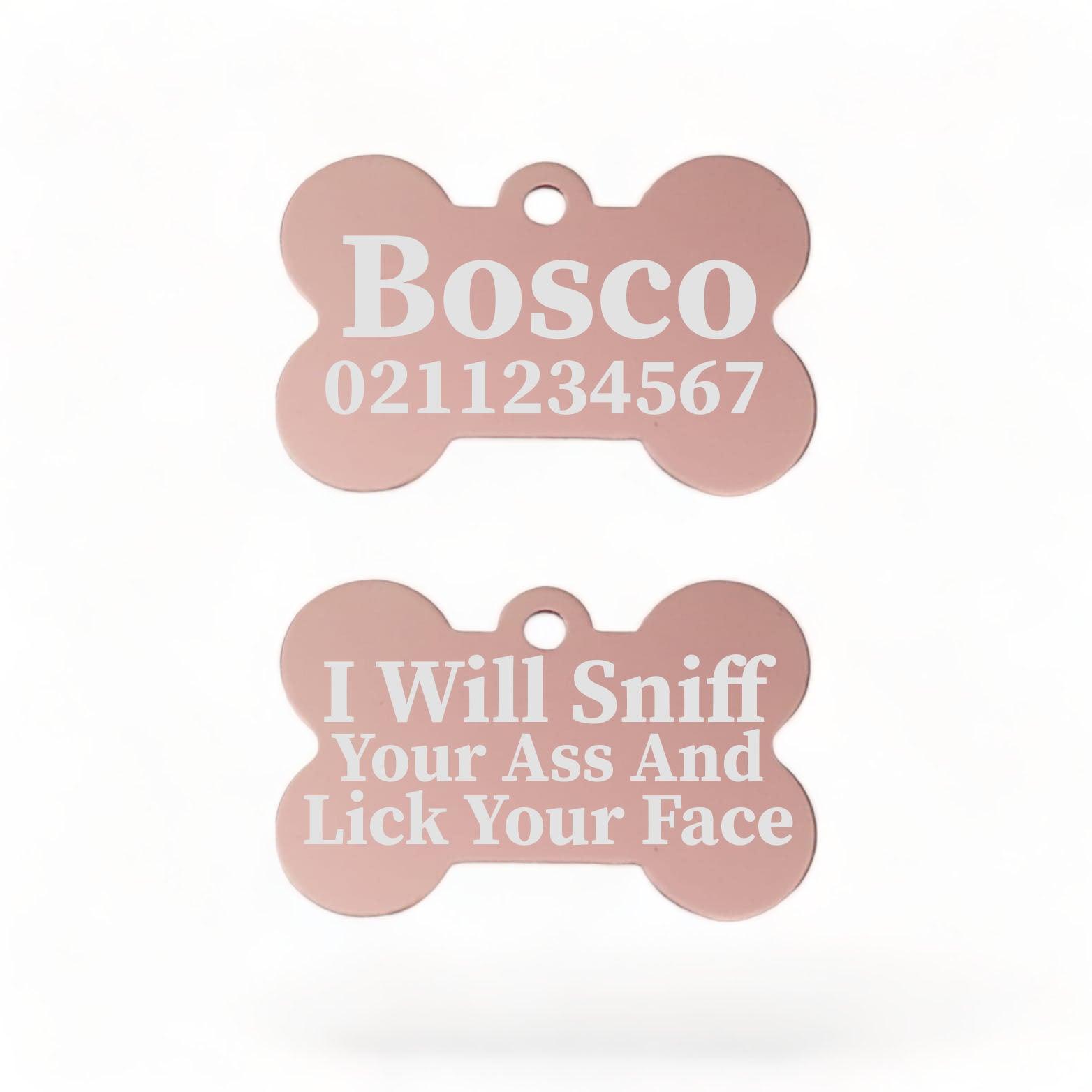 ⭐️Purr. Meow. Woof.⭐️ - I Will Sniff Your Ass & Lick Your Face | Bone Aluminium | Dog ID Pet Tag - DeepPink