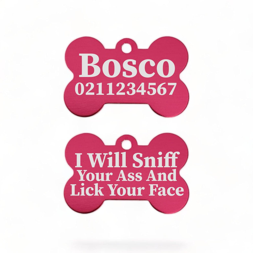 ⭐️Purr. Meow. Woof.⭐️ - I Will Sniff Your Ass & Lick Your Face | Bone Aluminium | Dog ID Pet Tag - DodgerBlue