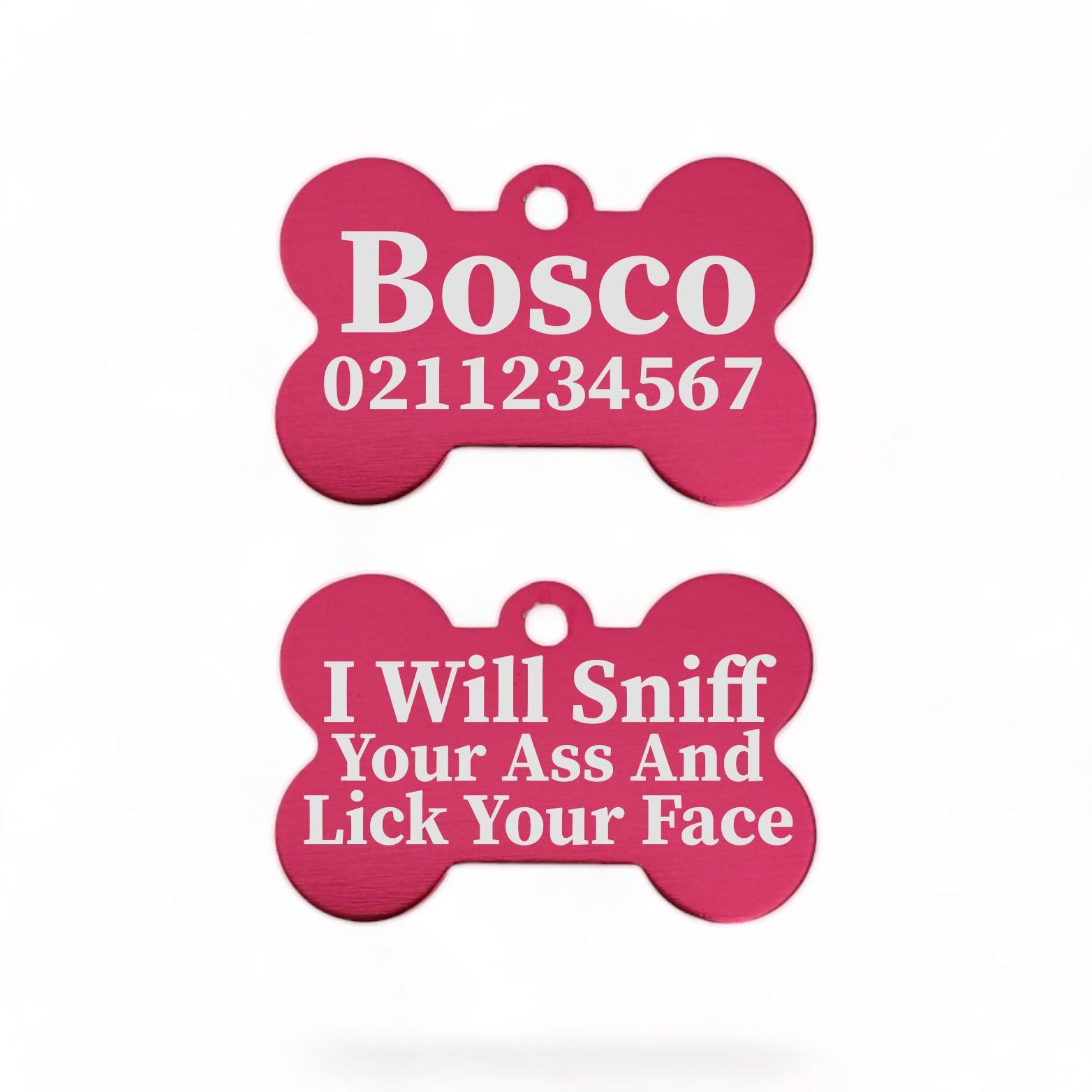 ⭐️Purr. Meow. Woof.⭐️ - I Will Sniff Your Ass & Lick Your Face | Bone Aluminium | Dog ID Pet Tag - DodgerBlue