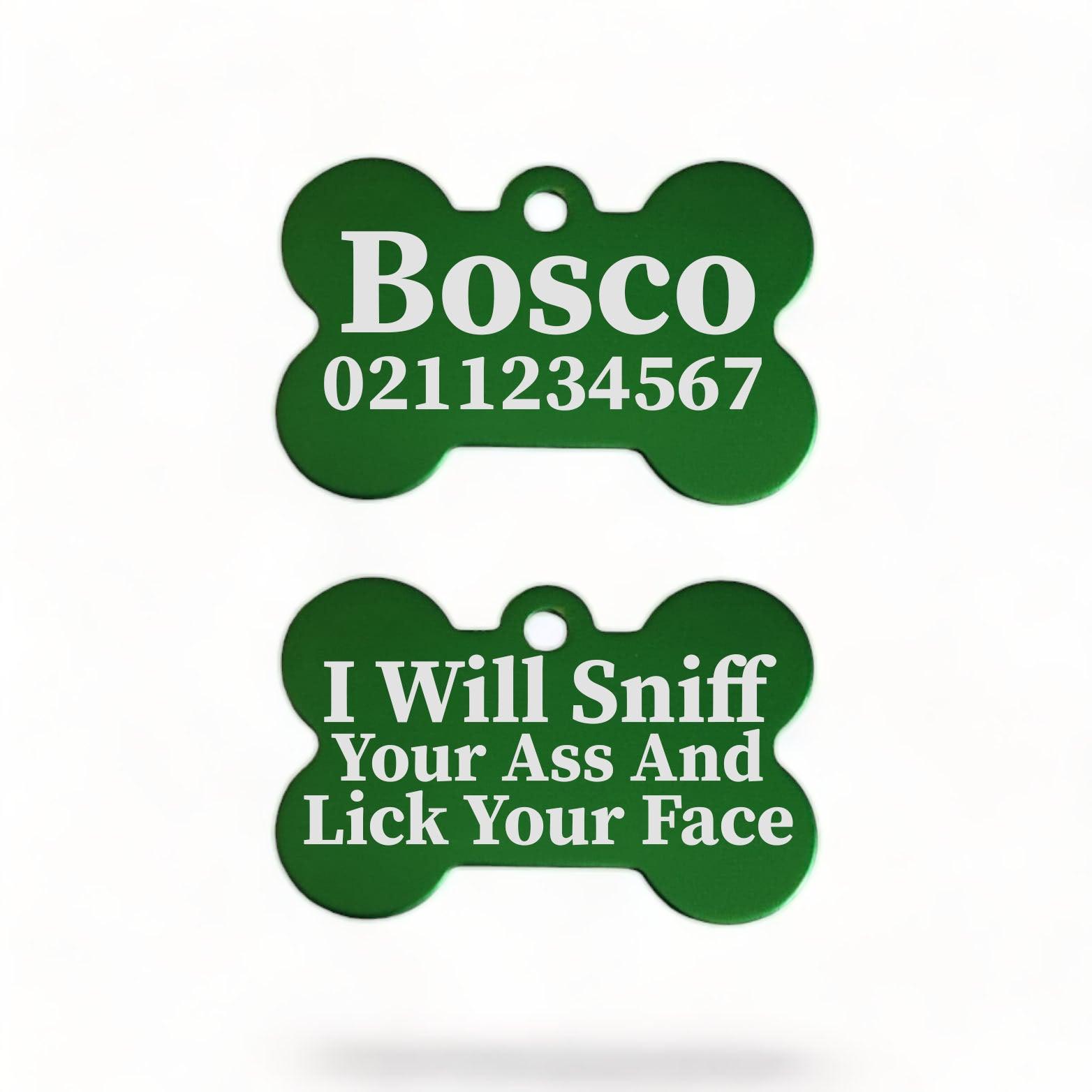 ⭐️Purr. Meow. Woof.⭐️ - I Will Sniff Your Ass & Lick Your Face | Bone Aluminium | Dog ID Pet Tag - MediumSpringGreen