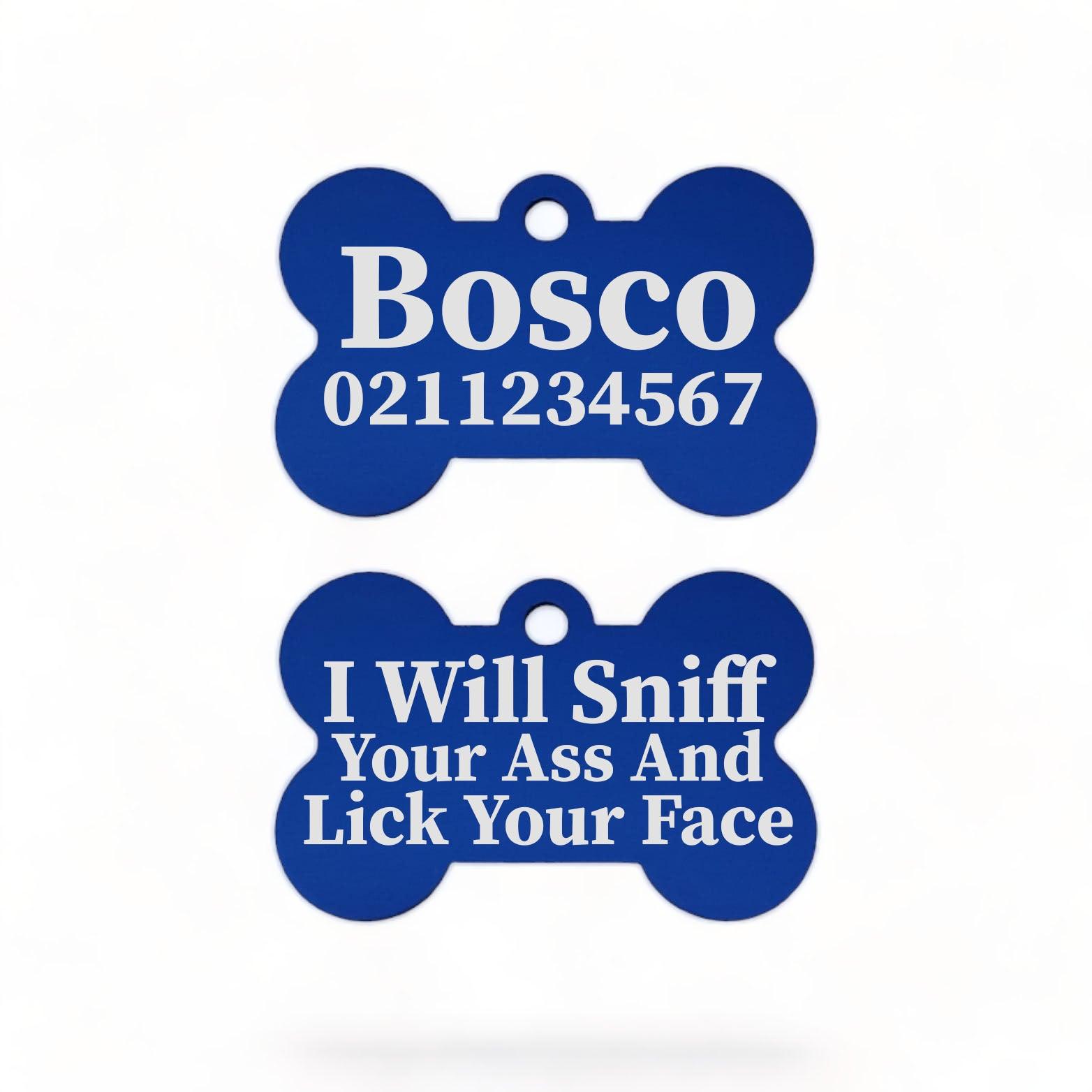 ⭐️Purr. Meow. Woof.⭐️ - I Will Sniff Your Ass & Lick Your Face | Bone Aluminium | Dog ID Pet Tag - RoyalBlue
