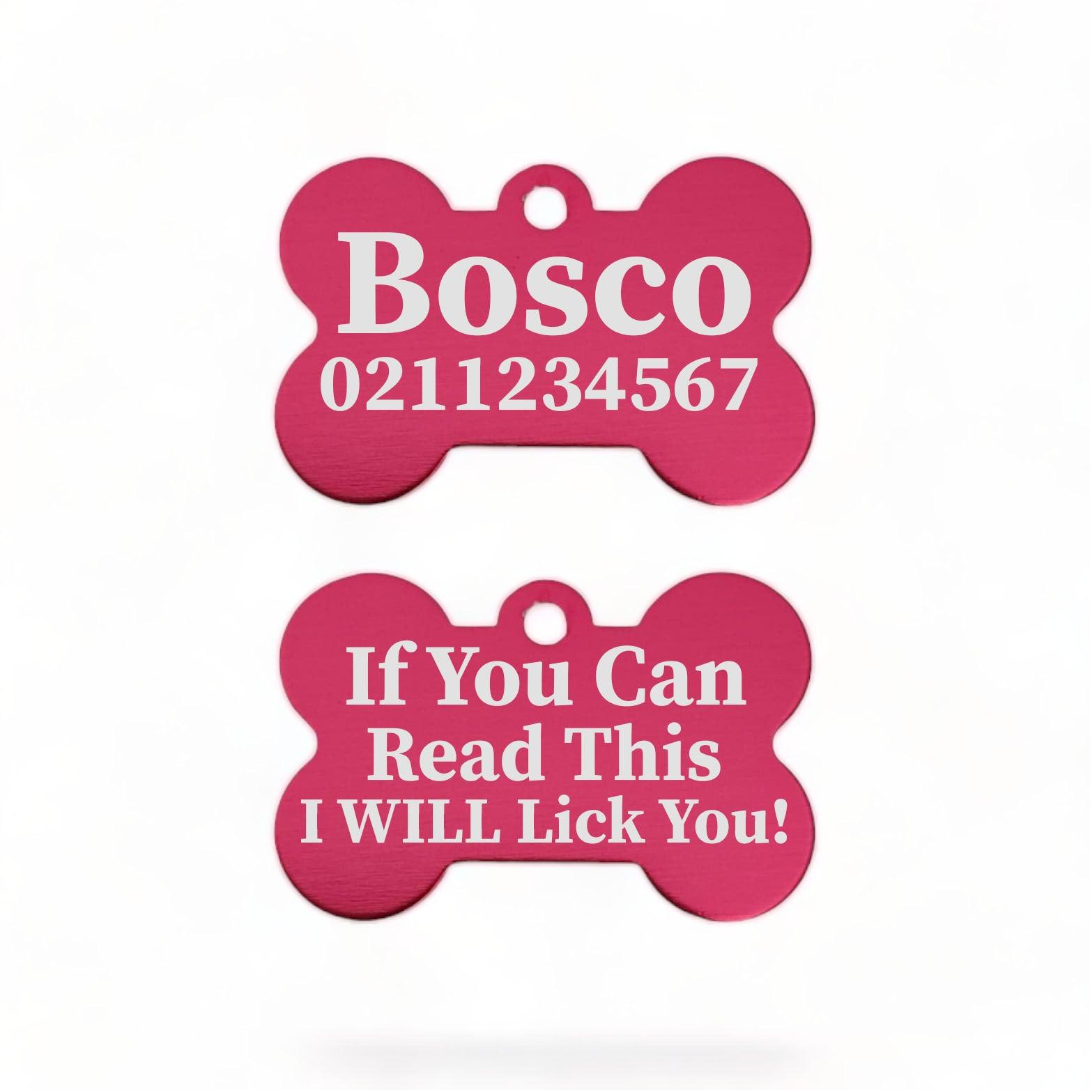 ⭐️Purr. Meow. Woof.⭐️ - If You Can Read This I Will Lick You | Bone Aluminium | Dog ID Pet Tag - DeepPink