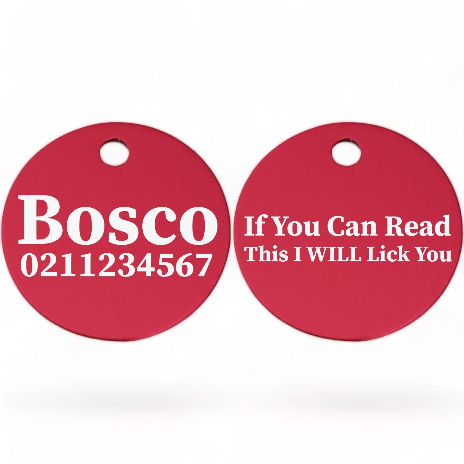 ⭐️Purr. Meow. Woof.⭐️ - If You Can Read This I Will Lick You | Round Aluminium | Dog ID Pet Tag - DeepPink