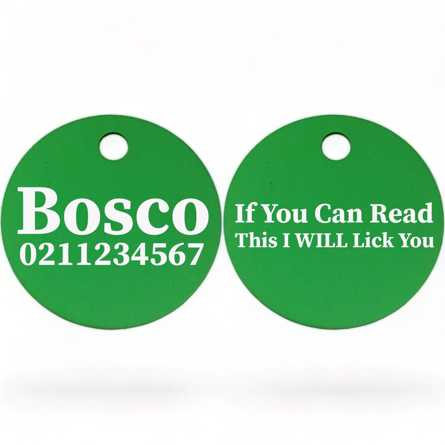 ⭐️Purr. Meow. Woof.⭐️ - If You Can Read This I Will Lick You | Round Aluminium | Dog ID Pet Tag - MediumSpringGreen