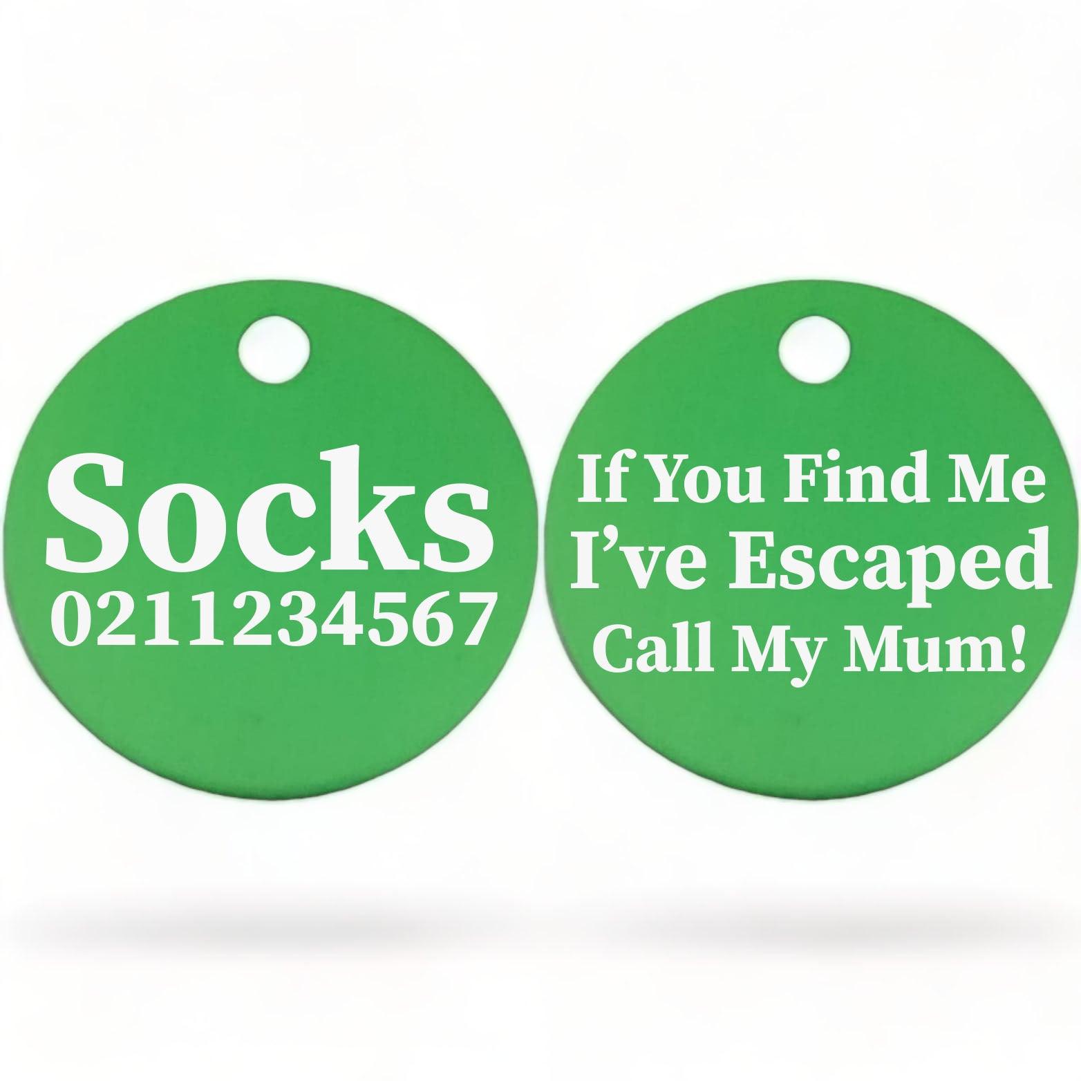⭐️Purr. Meow. Woof.⭐️ - If You Find Me I've Escaped Call My Mum | Round Aluminium | Cat & Kitten ID Pet Tag - MediumSpringGreen