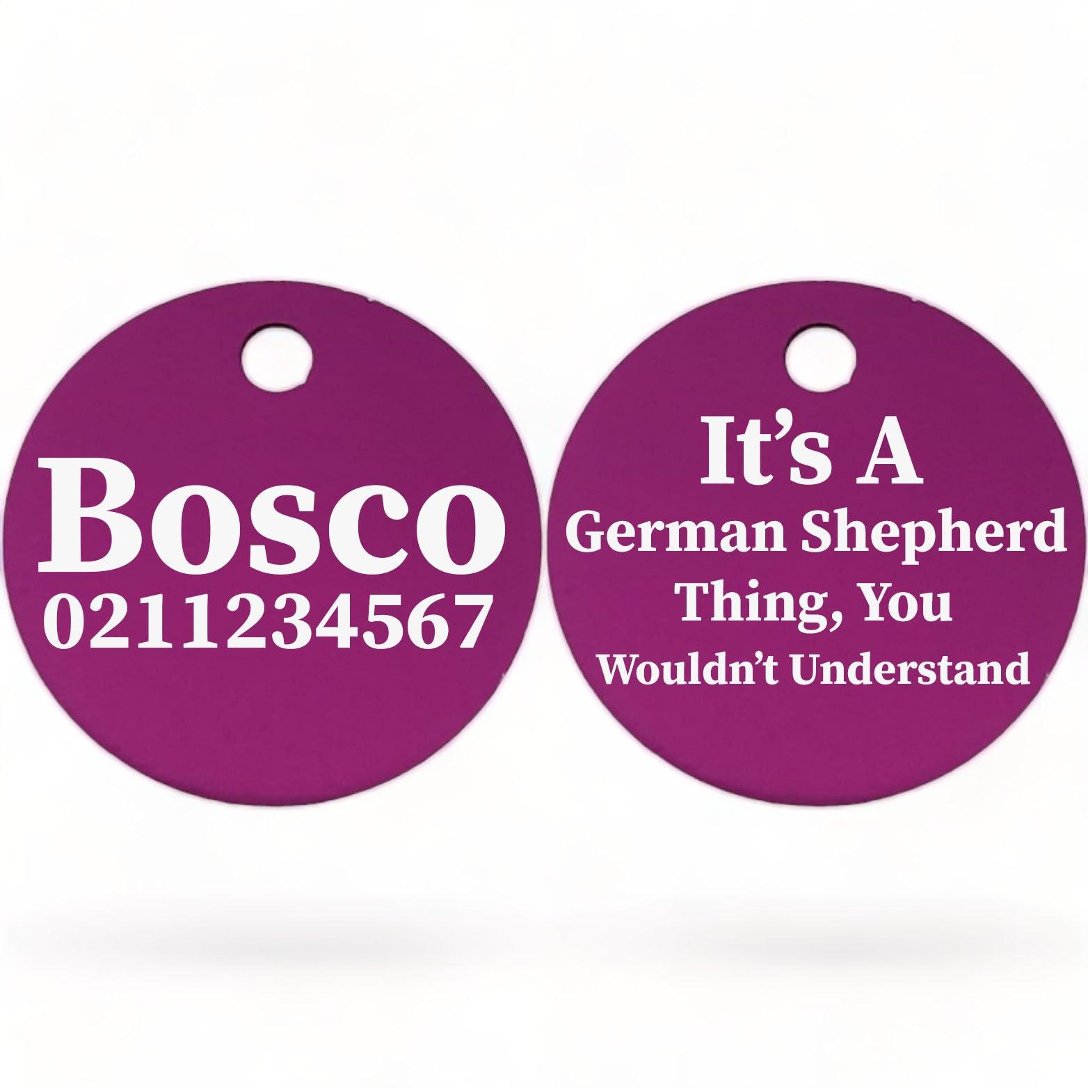 ⭐️Purr. Meow. Woof.⭐️ - It's a ... Breed Thing, You Wouldn't Understand | Round Aluminium | Dog ID Pet Tag - Purple