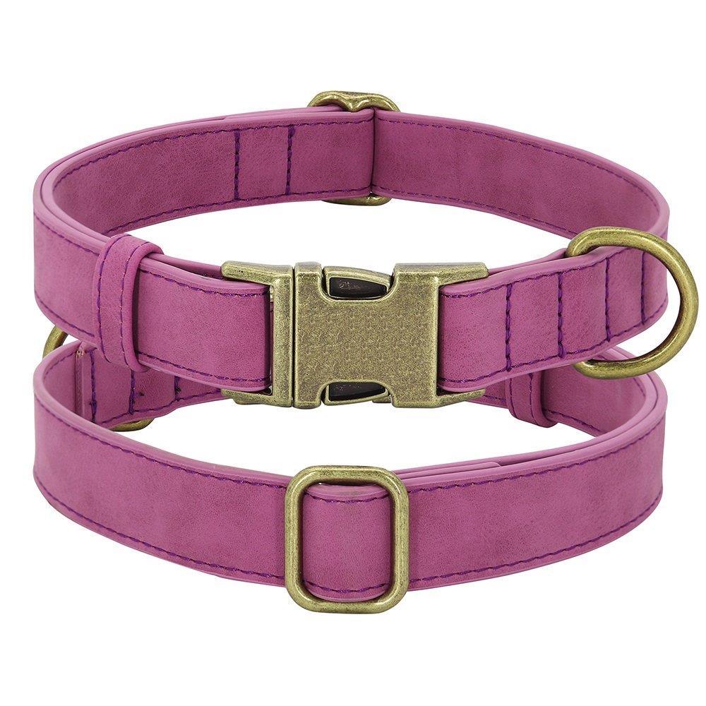 ⭐️Purr. Meow. Woof.⭐️ - Leather Executive Dog Collar - PaleVioletRed / XS / No