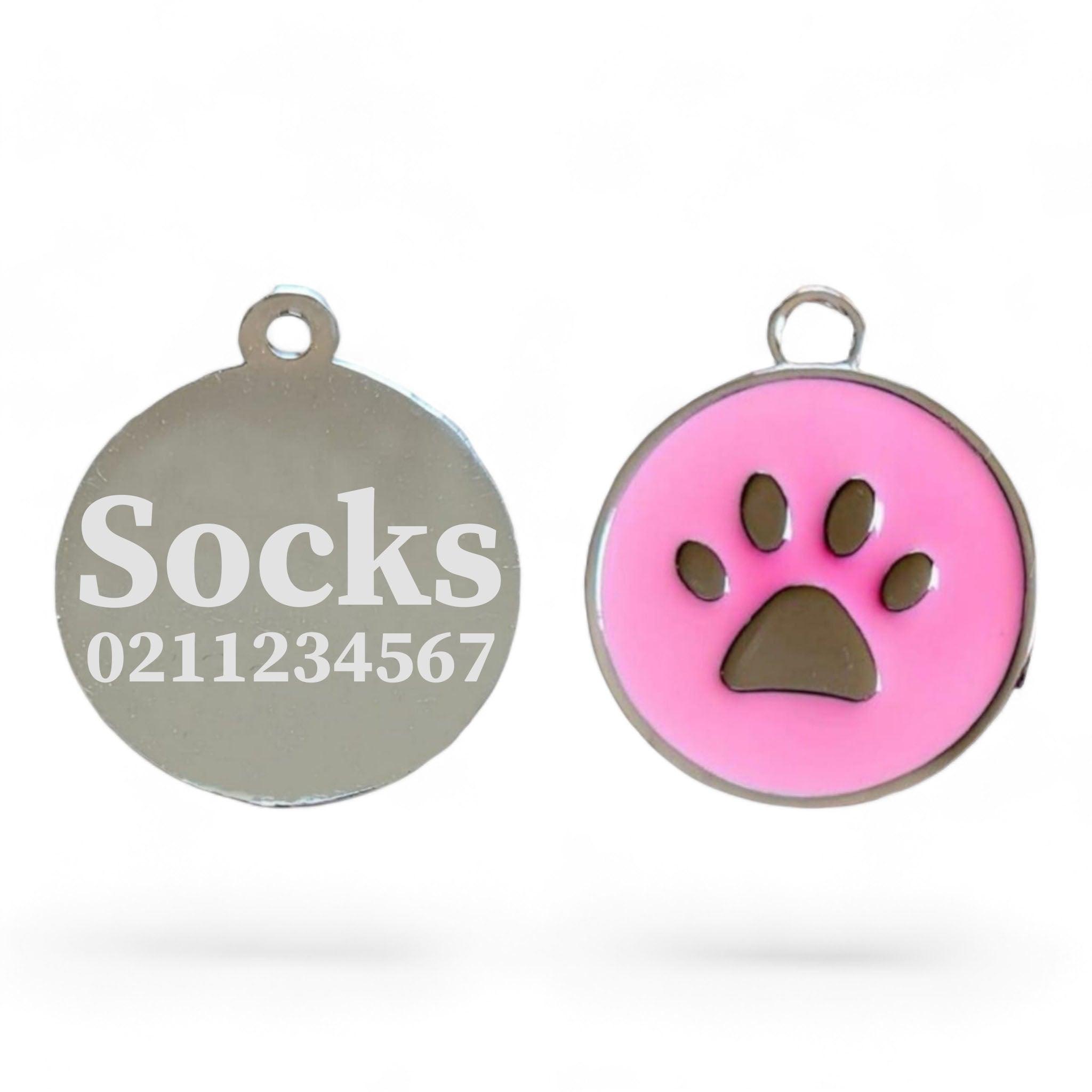 ⭐️Purr. Meow. Woof.⭐️ - Light Paw Print Round Cat & Dog ID Tag - LightPink