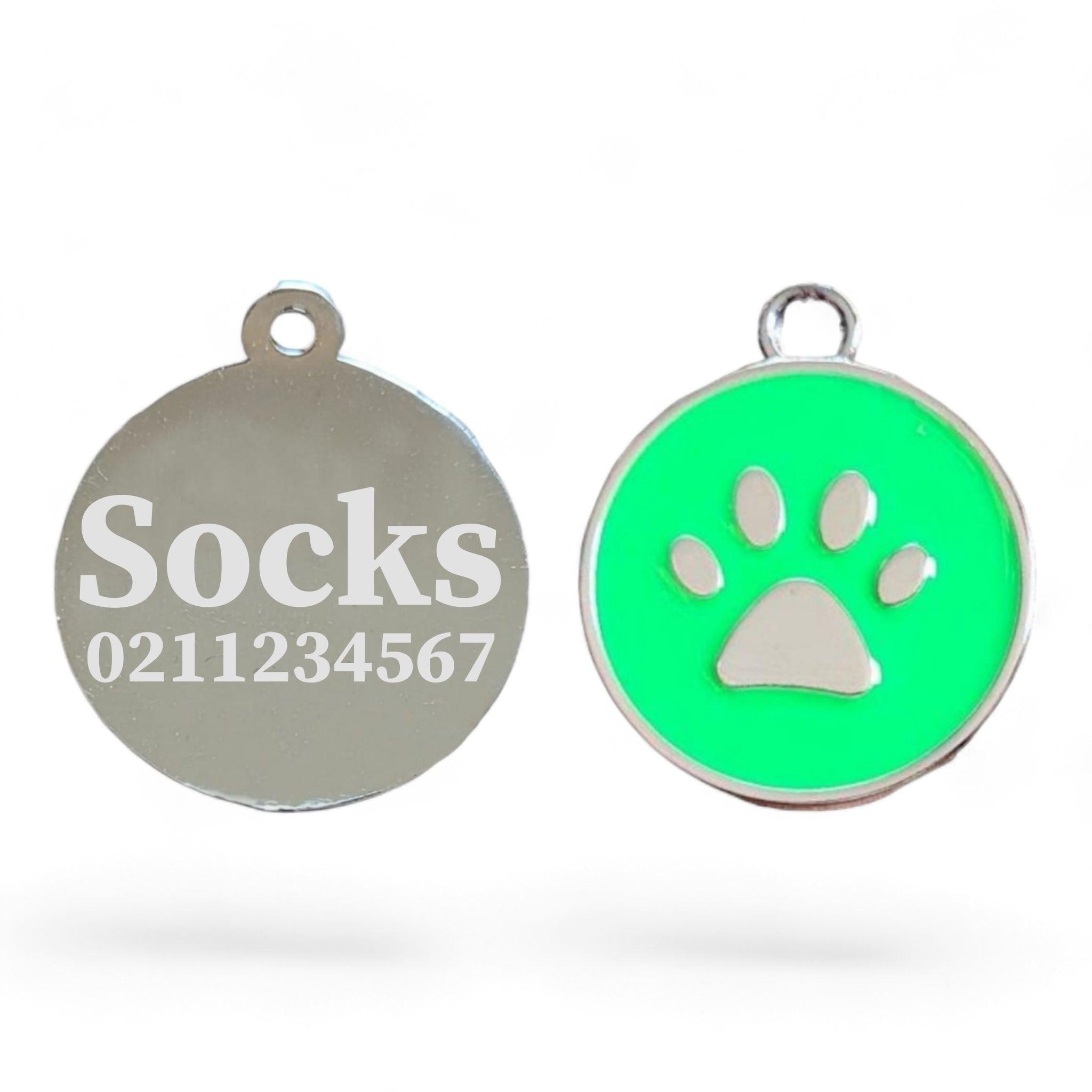 ⭐️Purr. Meow. Woof.⭐️ - Light Paw Print Round Cat & Dog ID Tag - SpringGreen