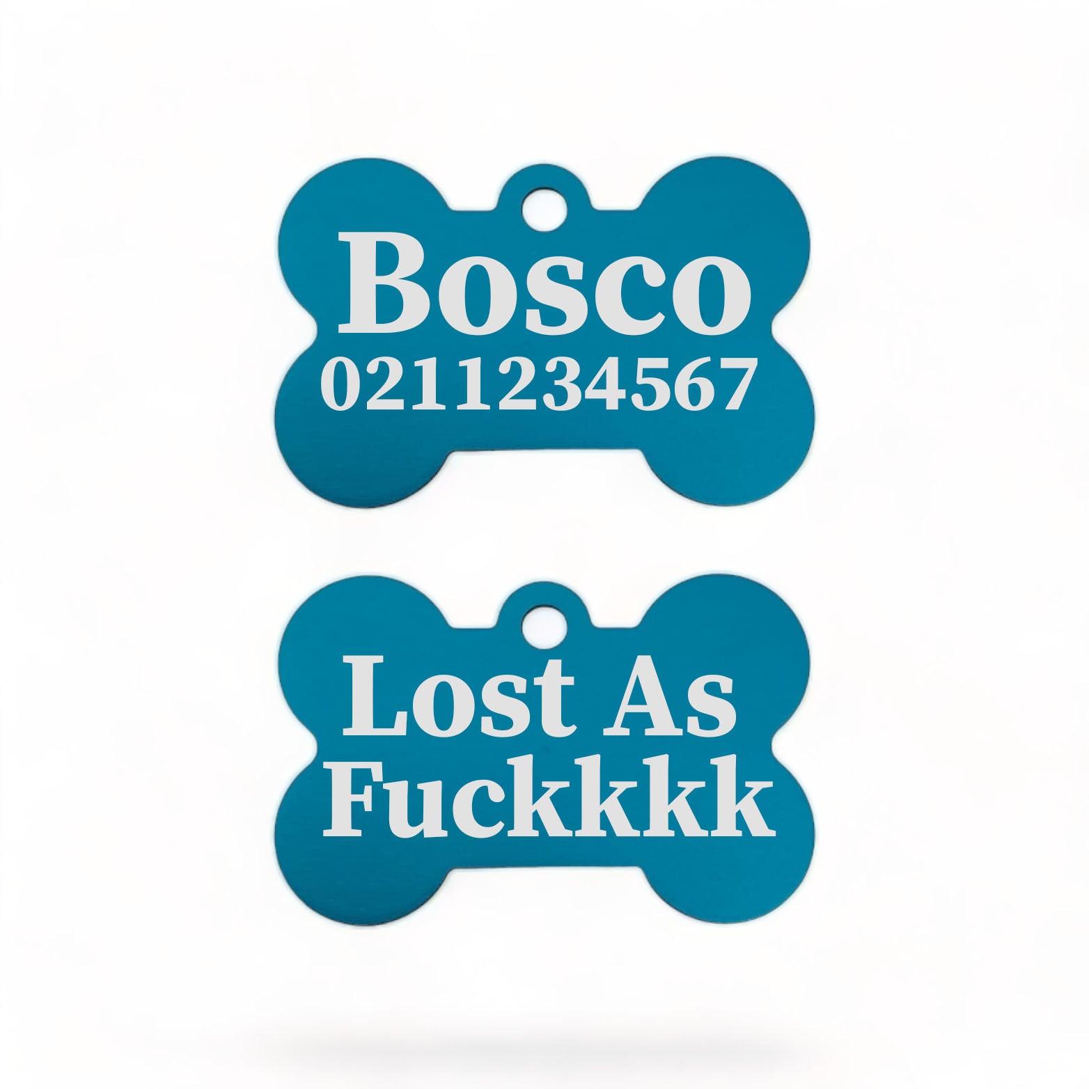 ⭐️Purr. Meow. Woof.⭐️ - Lost As Fuckkkk | Bone Aluminium | Dog ID Pet Tag - DodgerBlue