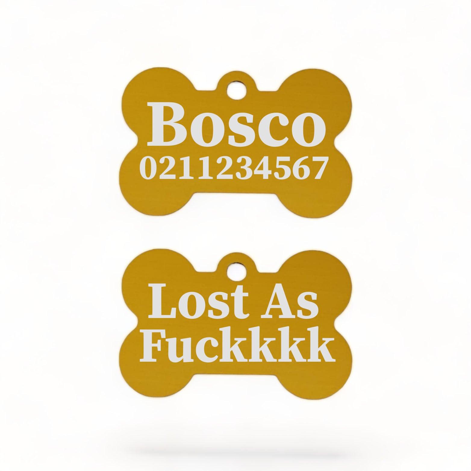 ⭐️Purr. Meow. Woof.⭐️ - Lost As Fuckkkk | Bone Aluminium | Dog ID Pet Tag - Gold