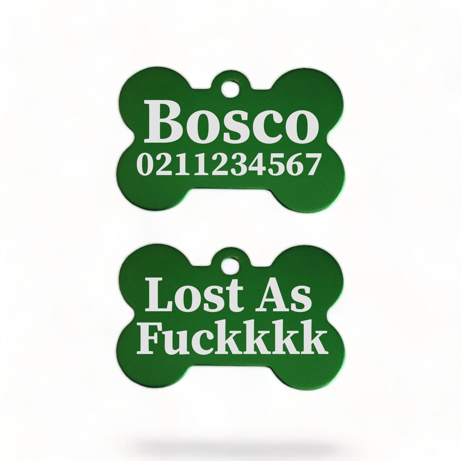 ⭐️Purr. Meow. Woof.⭐️ - Lost As Fuckkkk | Bone Aluminium | Dog ID Pet Tag - MediumSpringGreen