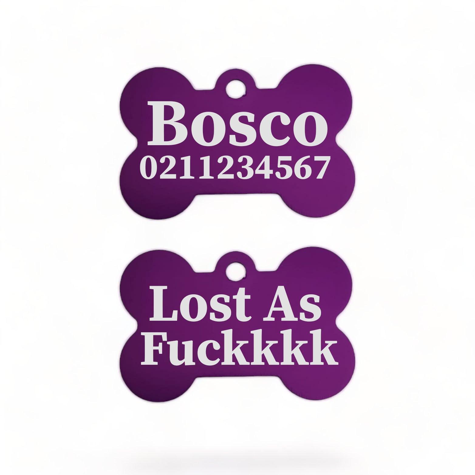 ⭐️Purr. Meow. Woof.⭐️ - Lost As Fuckkkk | Bone Aluminium | Dog ID Pet Tag - Purple
