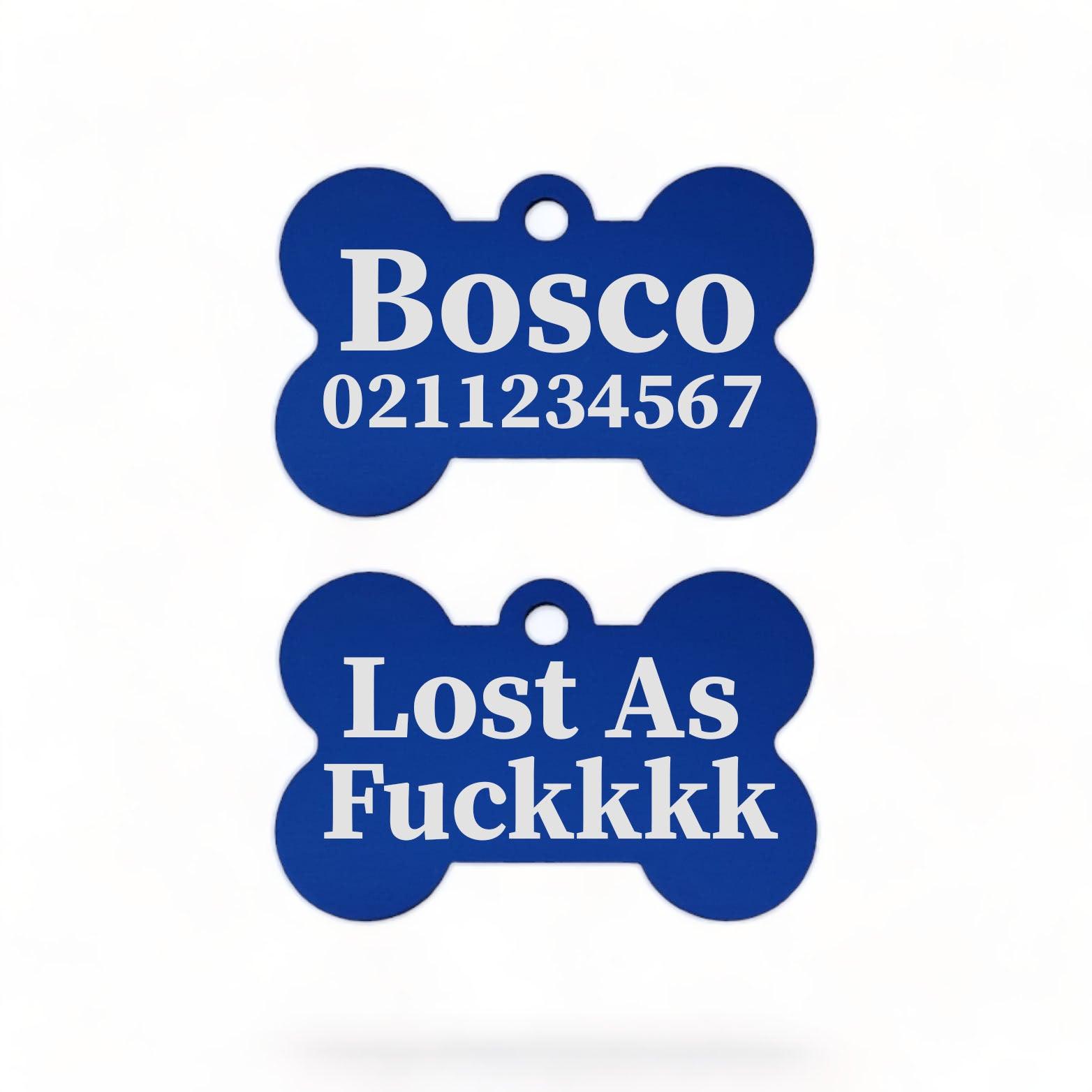 ⭐️Purr. Meow. Woof.⭐️ - Lost As Fuckkkk | Bone Aluminium | Dog ID Pet Tag - RoyalBlue